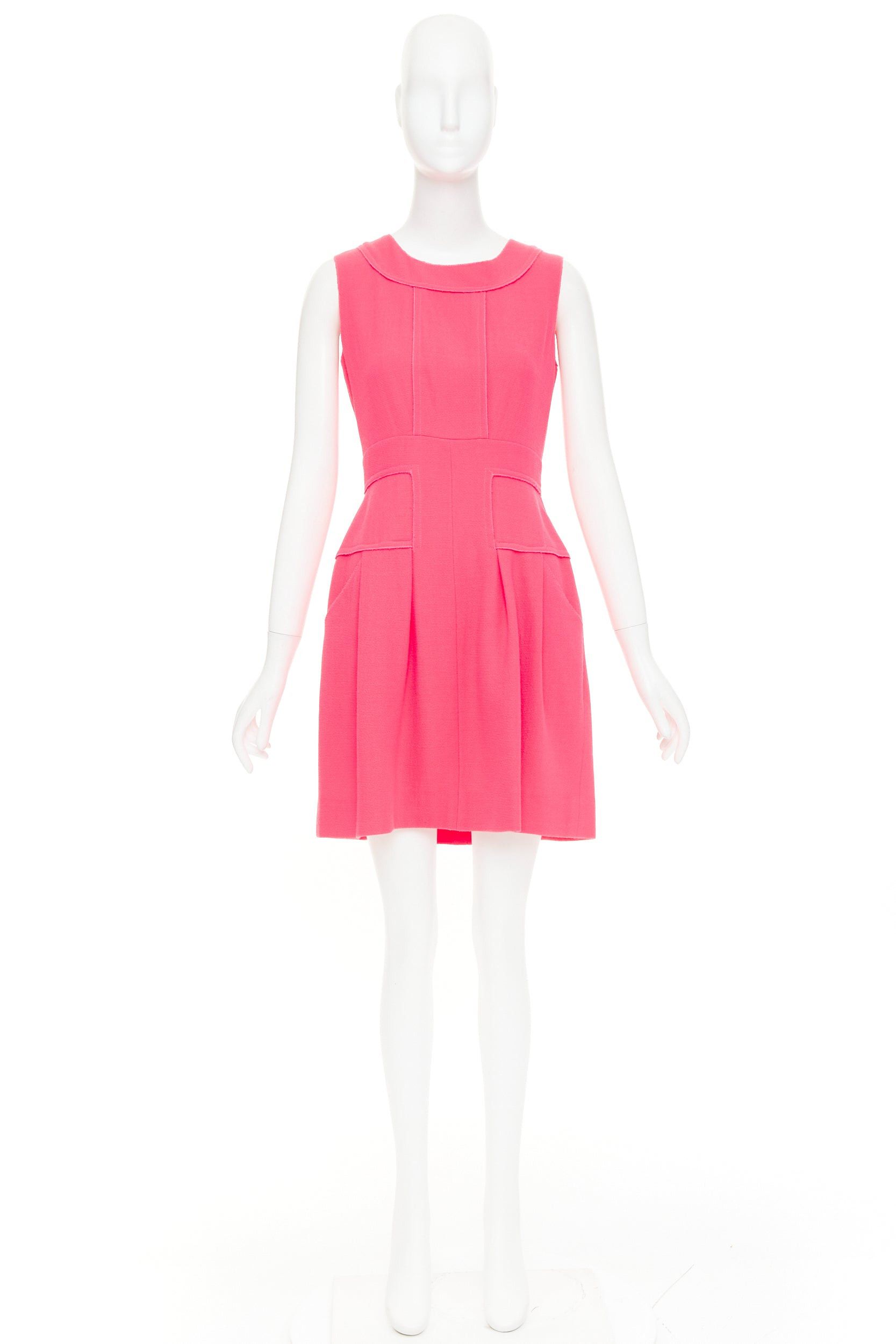 Oscar De La Renta OSCAR DE LA RENTA F10 pink 100% wool panelled round neck pleated A-line dress US2 S Size S / US 4 / IT 40 - 9 Thumbnail
