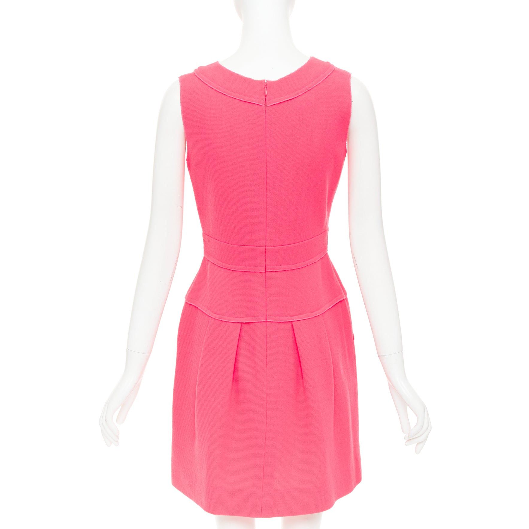 Oscar De La Renta OSCAR DE LA RENTA F10 pink 100% wool panelled round neck pleated A-line dress US2 S Size S / US 4 / IT 40 - 5 Thumbnail