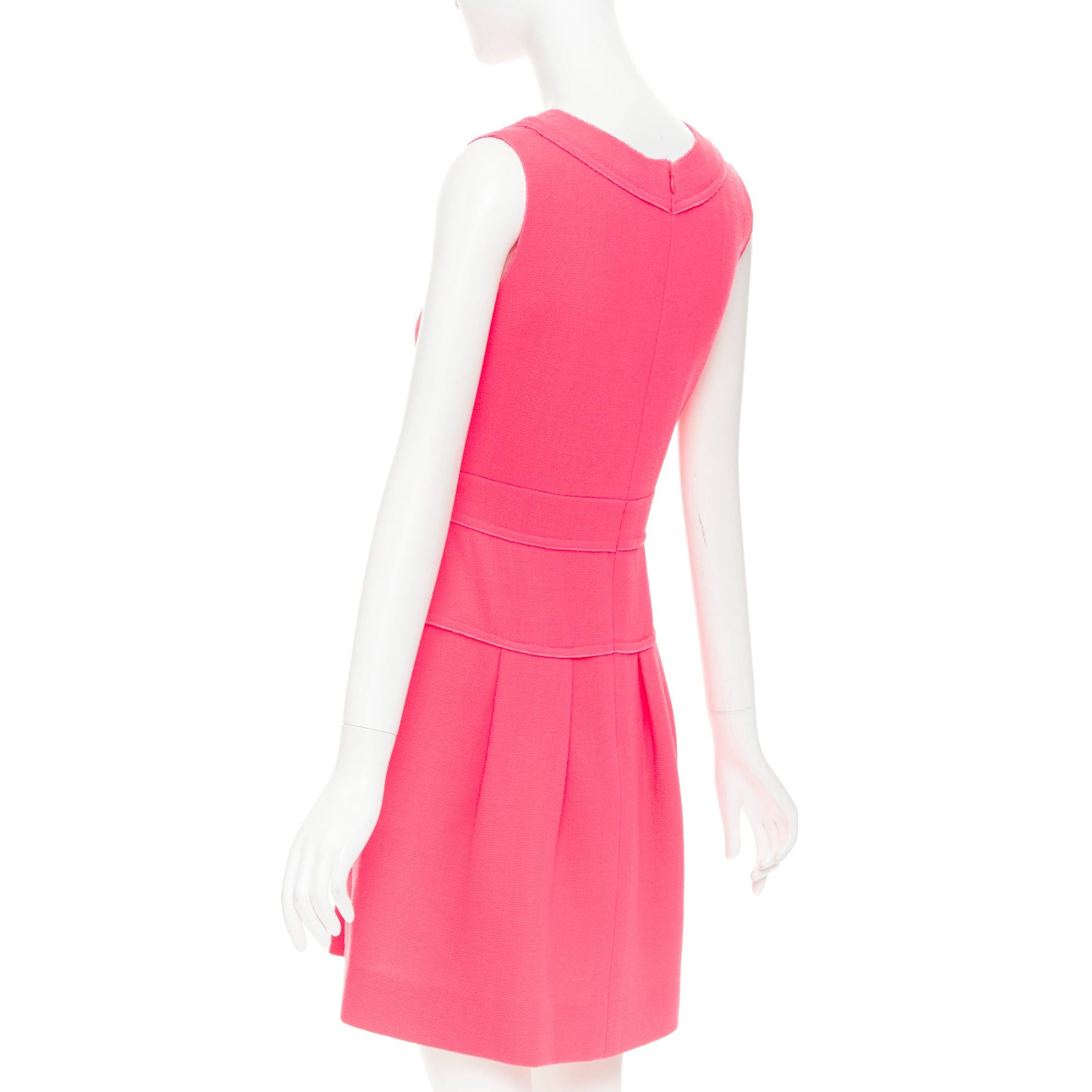 Oscar De La Renta OSCAR DE LA RENTA F10 pink 100% wool panelled round neck pleated A-line dress US2 S Size S / US 4 / IT 40 - 6 Thumbnail