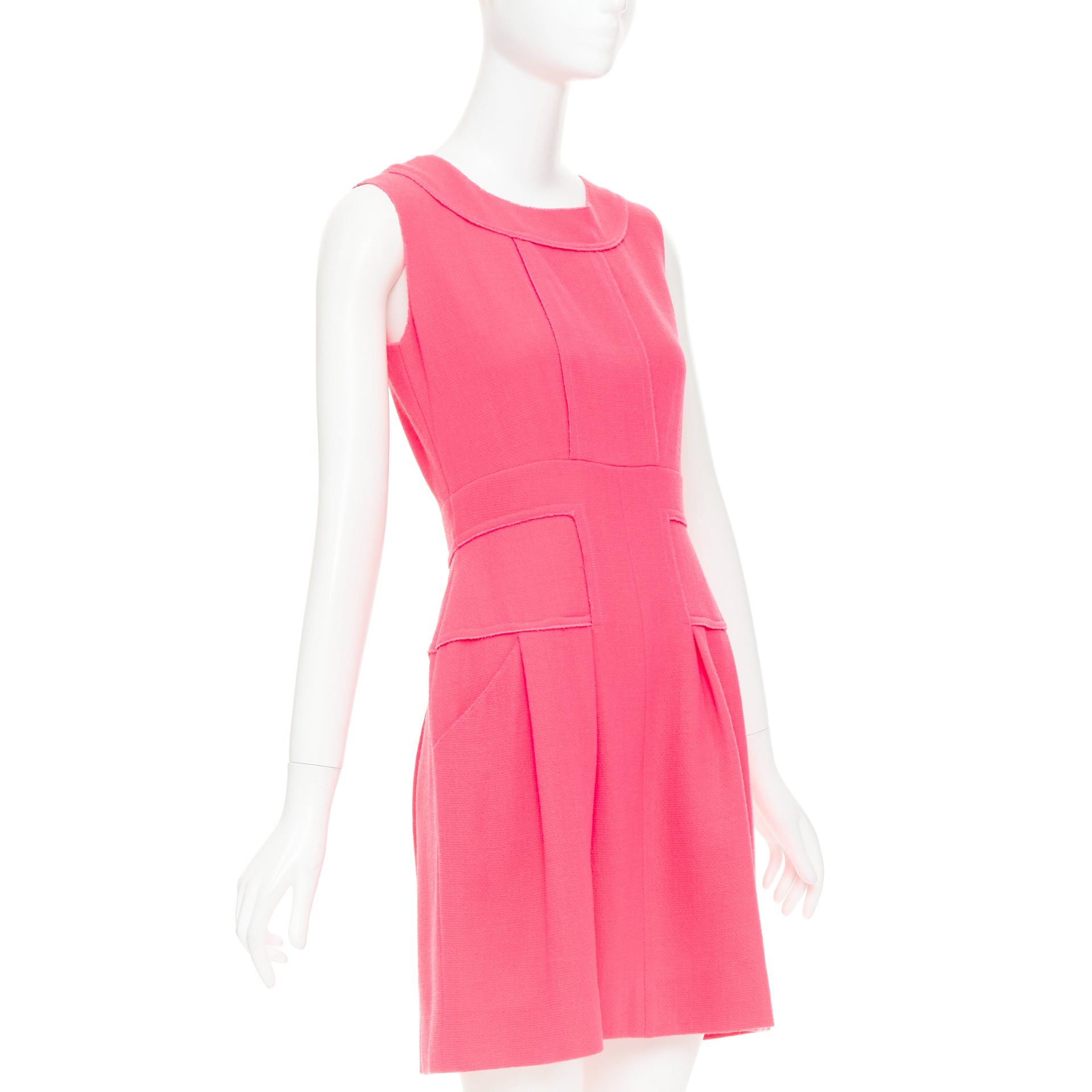 Oscar De La Renta OSCAR DE LA RENTA F10 pink 100% wool panelled round neck pleated A-line dress US2 S Size S / US 4 / IT 40 - 3 Thumbnail