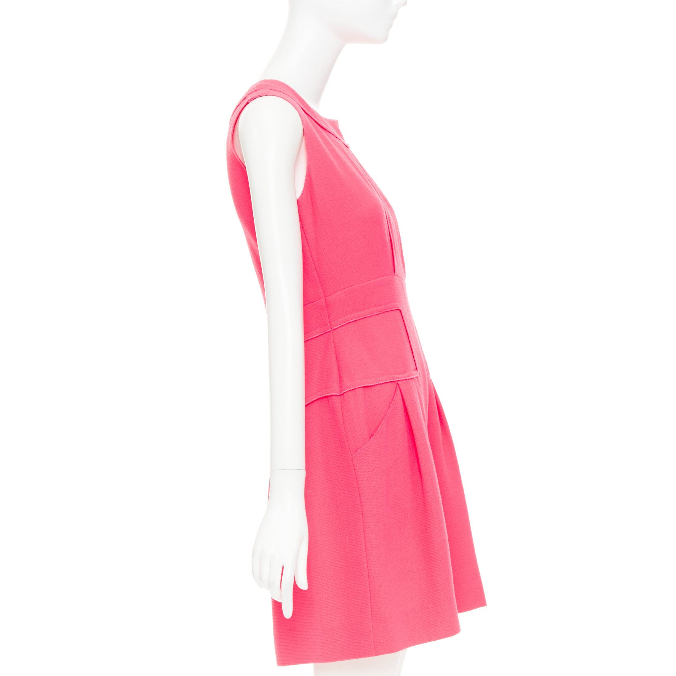 Oscar De La Renta OSCAR DE LA RENTA F10 pink 100% wool panelled round neck pleated A-line dress US2 S Size S / US 4 / IT 40 - 4 Thumbnail