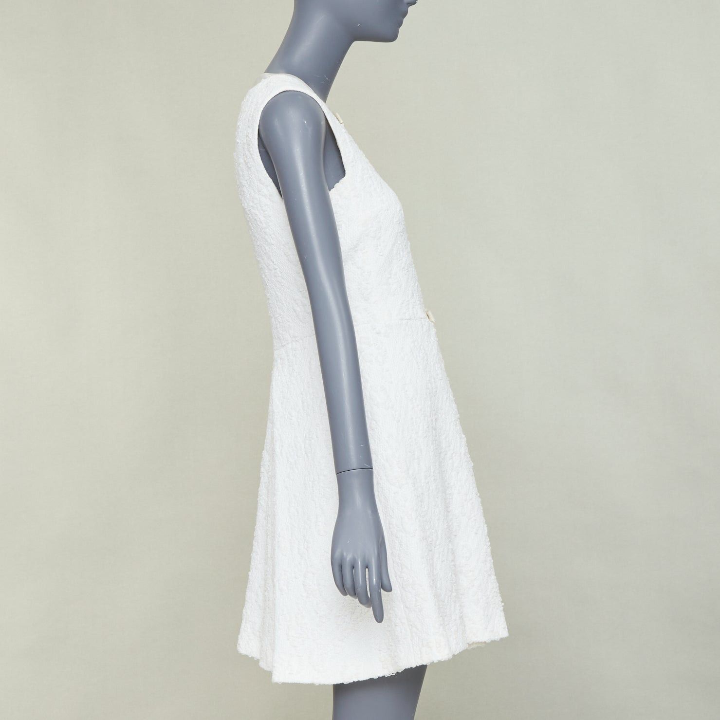 Giambattista Valli GIAMBATTISTA VALLI white flora boucle silk bow fit flare mini dress IT40 XS Size S / US 4 / IT 40 - 4 Thumbnail