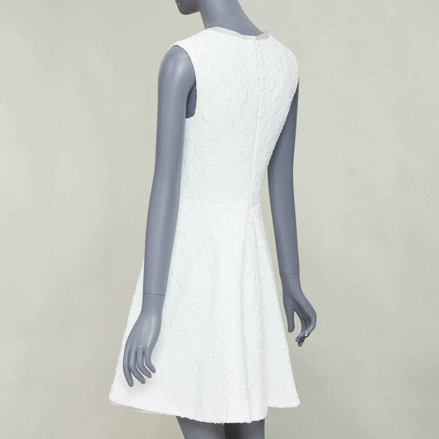 Giambattista Valli GIAMBATTISTA VALLI white flora boucle silk bow fit flare mini dress IT40 XS Size S / US 4 / IT 40 - 6 Thumbnail