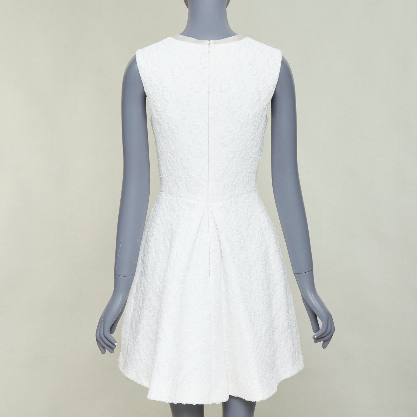 Giambattista Valli GIAMBATTISTA VALLI white flora boucle silk bow fit flare mini dress IT40 XS Size S / US 4 / IT 40 - 5 Thumbnail