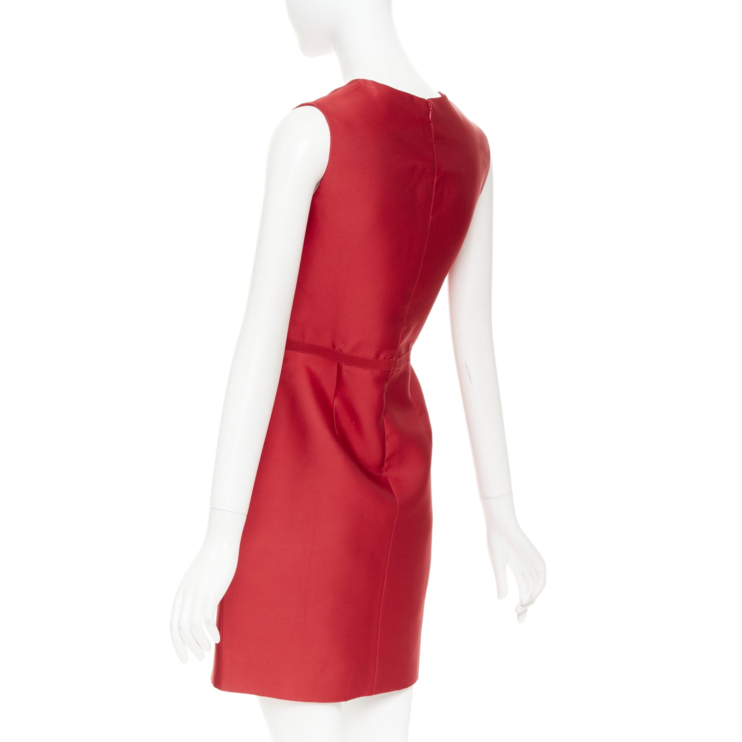 Giambattista Valli GIAMBATTISTA VALLI red polyester silk grosgrain waist trim crew neck shift dress IT44 M Size M / US 6-8 / IT 42-44 - 6 Thumbnail