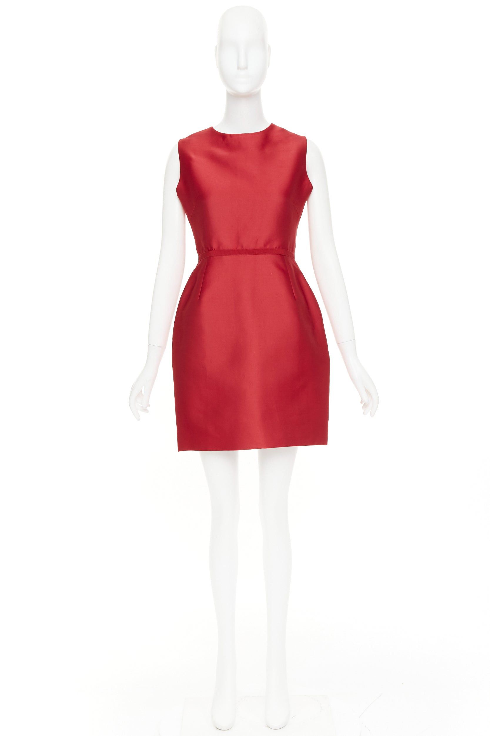 Giambattista Valli GIAMBATTISTA VALLI red polyester silk grosgrain waist trim crew neck shift dress IT44 M Size M / US 6-8 / IT 42-44 - 9 Thumbnail
