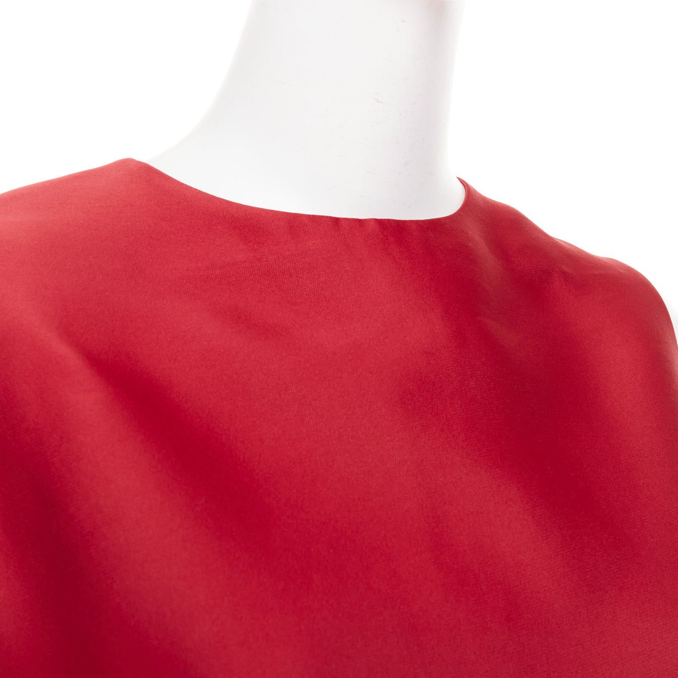 Giambattista Valli GIAMBATTISTA VALLI red polyester silk grosgrain waist trim crew neck shift dress IT44 M Size M / US 6-8 / IT 42-44 - 7 Thumbnail