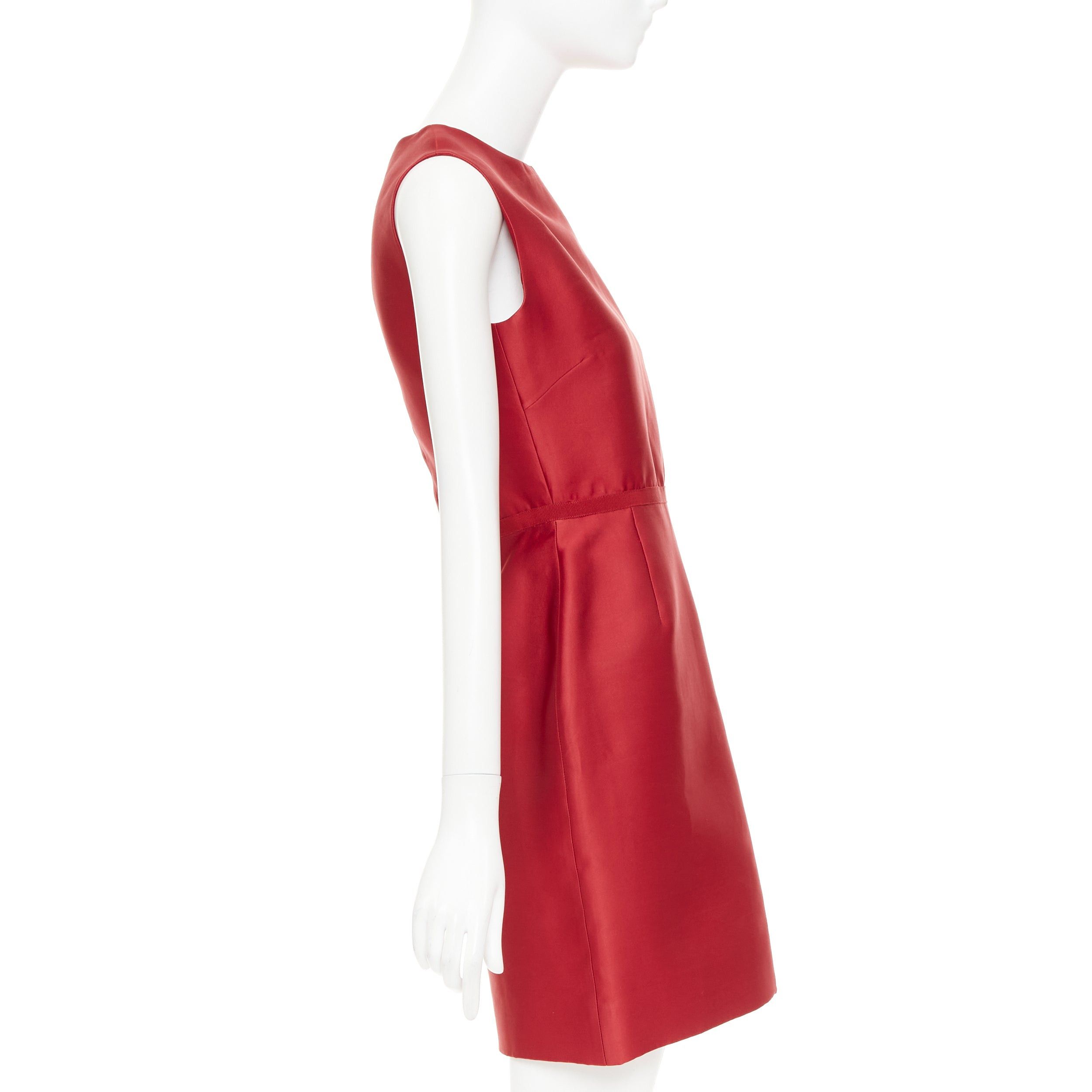 Giambattista Valli GIAMBATTISTA VALLI red polyester silk grosgrain waist trim crew neck shift dress IT44 M Size M / US 6-8 / IT 42-44 - 4 Thumbnail