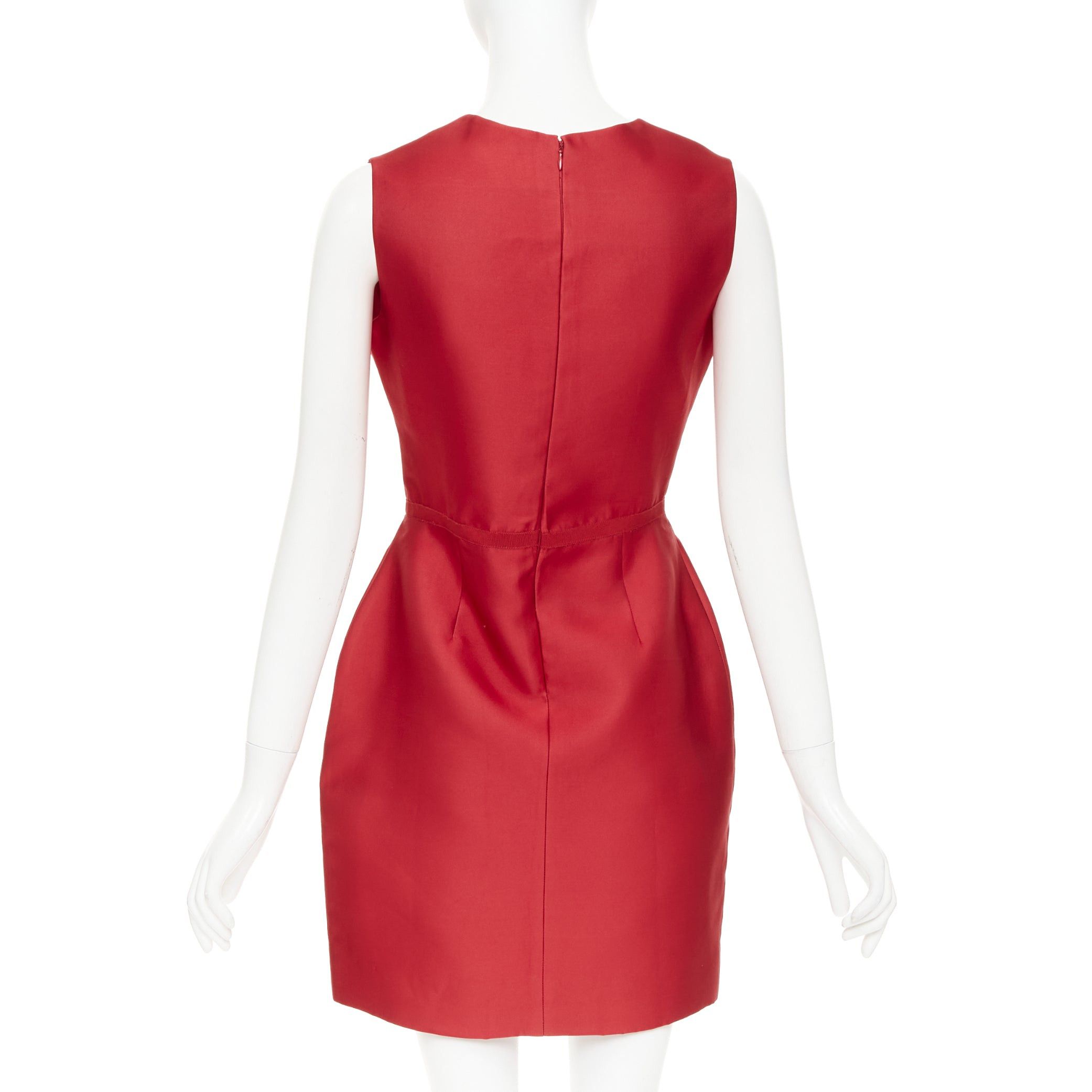 Giambattista Valli GIAMBATTISTA VALLI red polyester silk grosgrain waist trim crew neck shift dress IT44 M Size M / US 6-8 / IT 42-44 - 5 Thumbnail