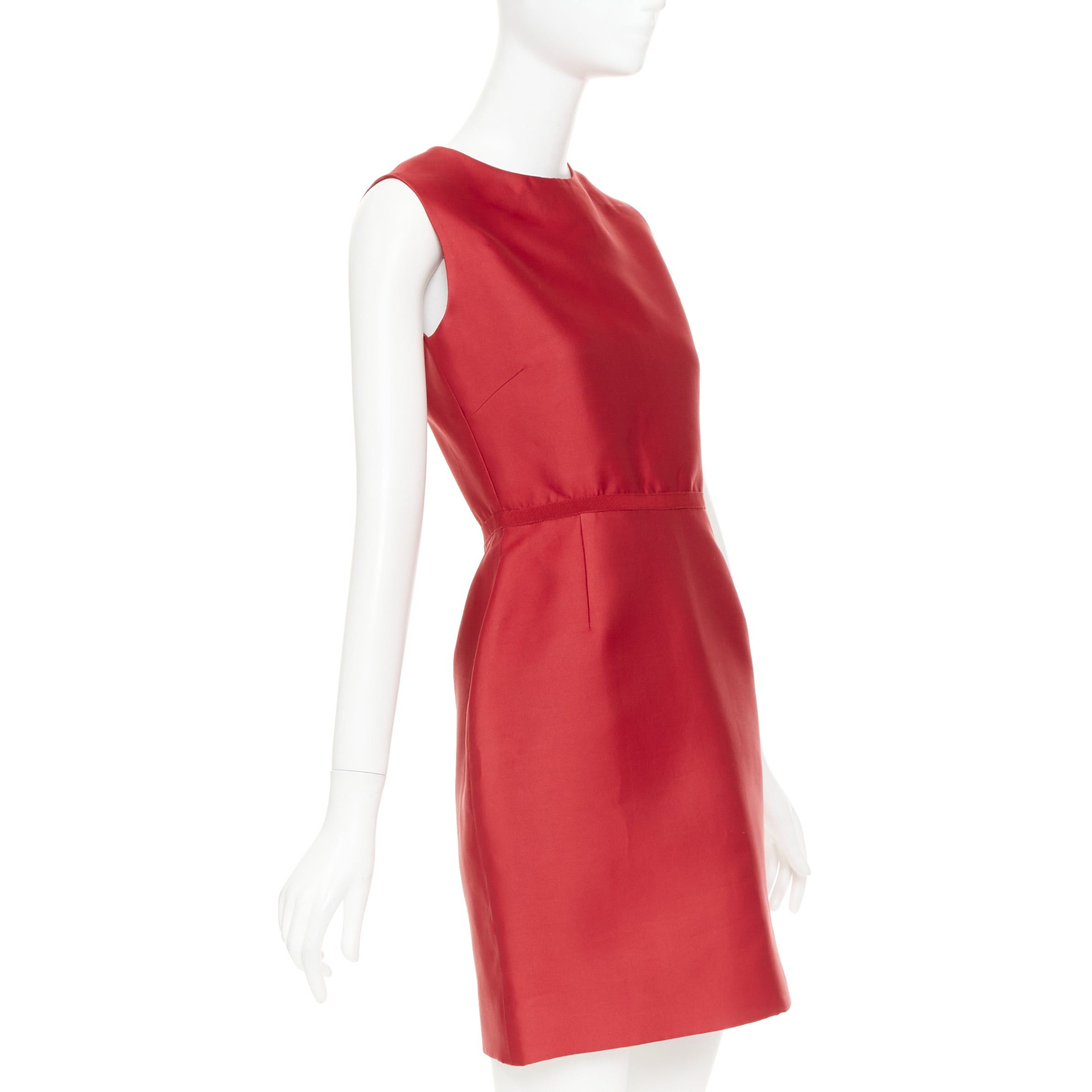 Giambattista Valli GIAMBATTISTA VALLI red polyester silk grosgrain waist trim crew neck shift dress IT44 M Size M / US 6-8 / IT 42-44 - 3 Thumbnail