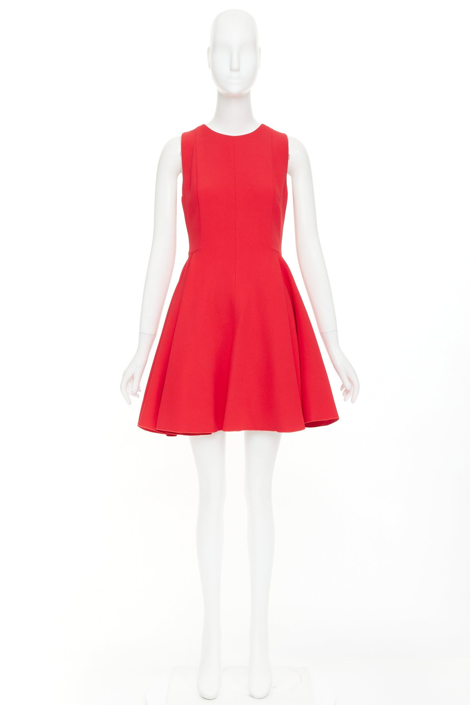 Giambattista Valli GIAMBATTISTA VALLI red viscose silk sheer tulle lined crew fit flare mini dress IT42 M Size M / US 6-8 / IT 42-44 - 9 Thumbnail
