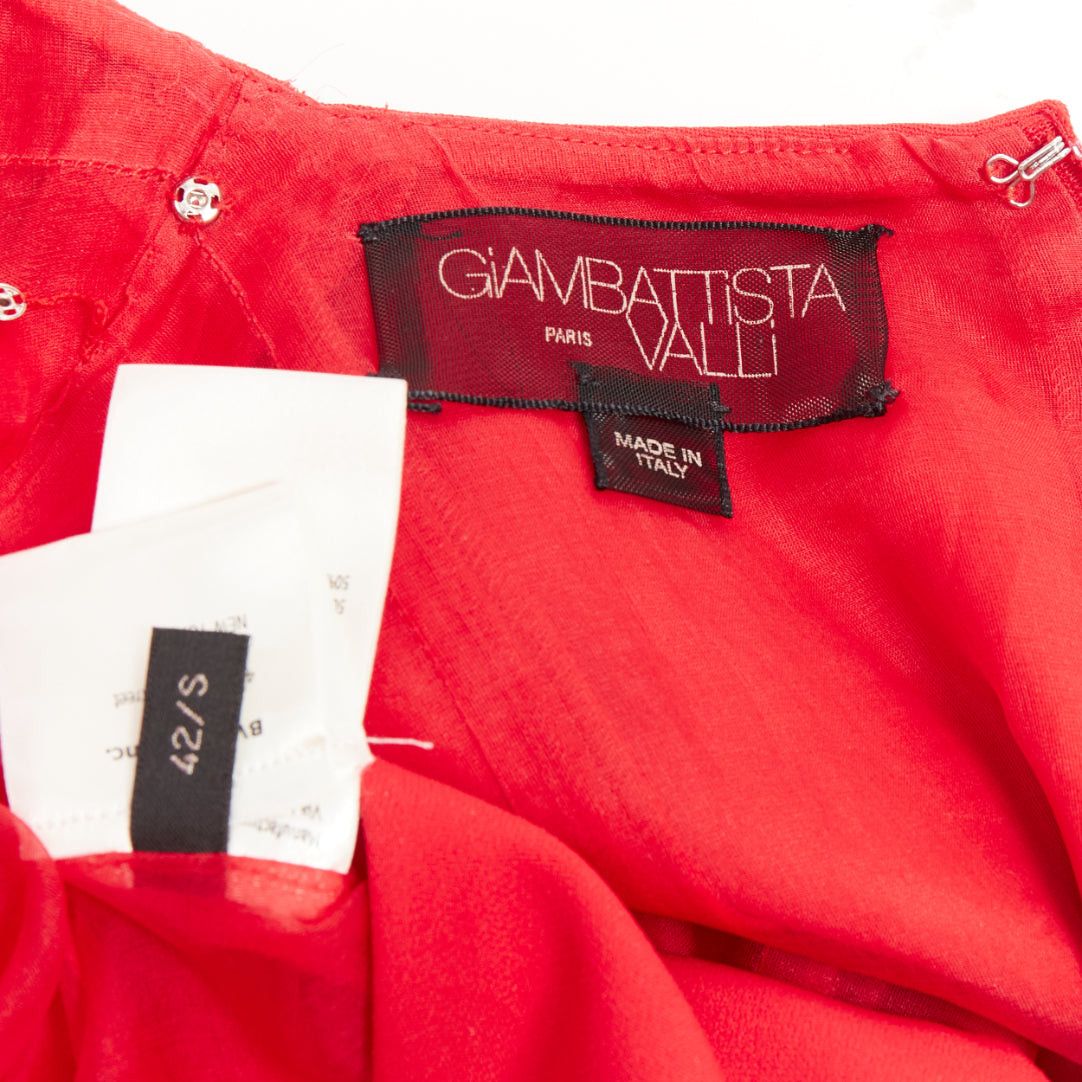 Giambattista Valli GIAMBATTISTA VALLI red viscose silk sheer tulle lined crew fit flare mini dress IT42 M Size M / US 6-8 / IT 42-44 - 8 Thumbnail