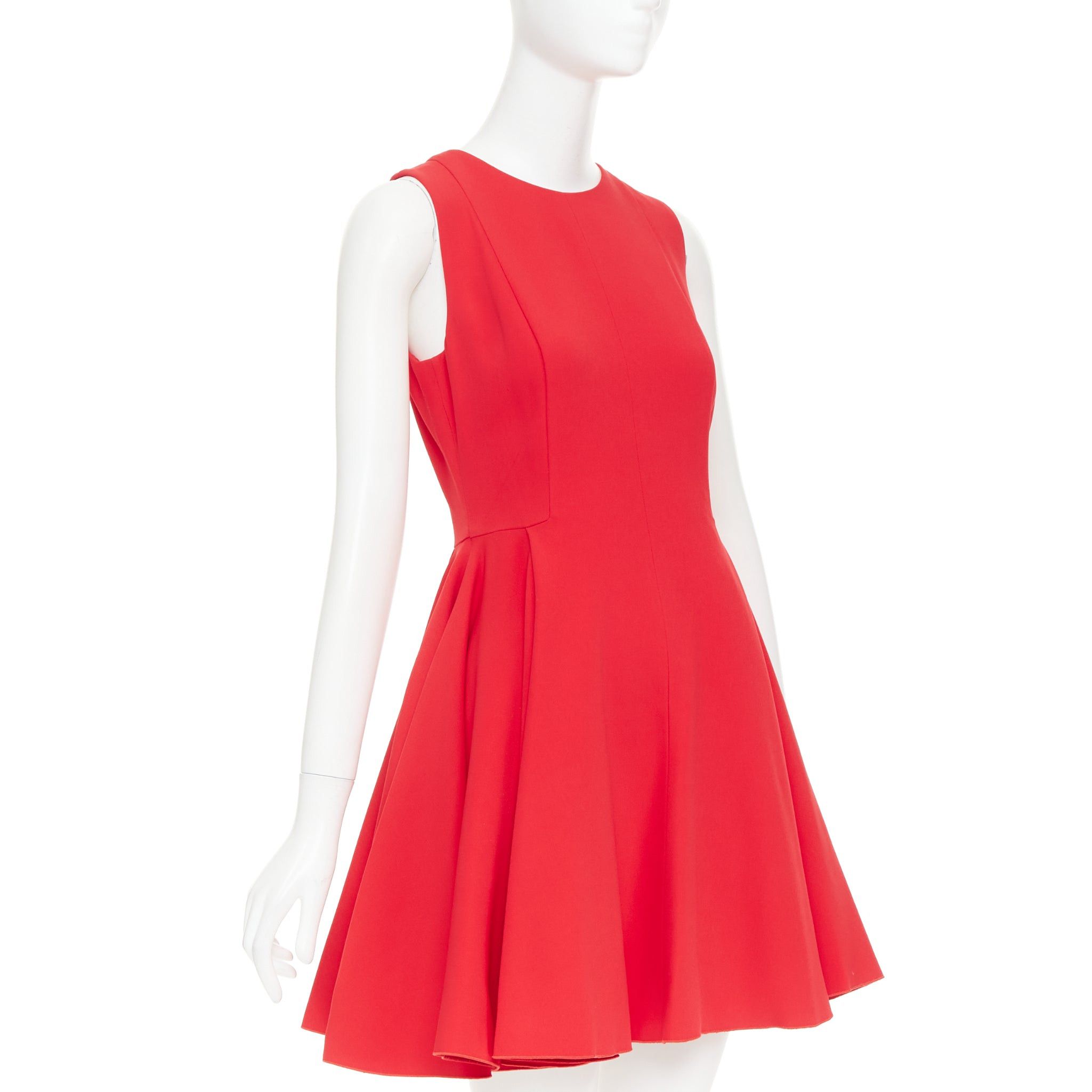 Giambattista Valli GIAMBATTISTA VALLI red viscose silk sheer tulle lined crew fit flare mini dress IT42 M Size M / US 6-8 / IT 42-44 - 3 Thumbnail