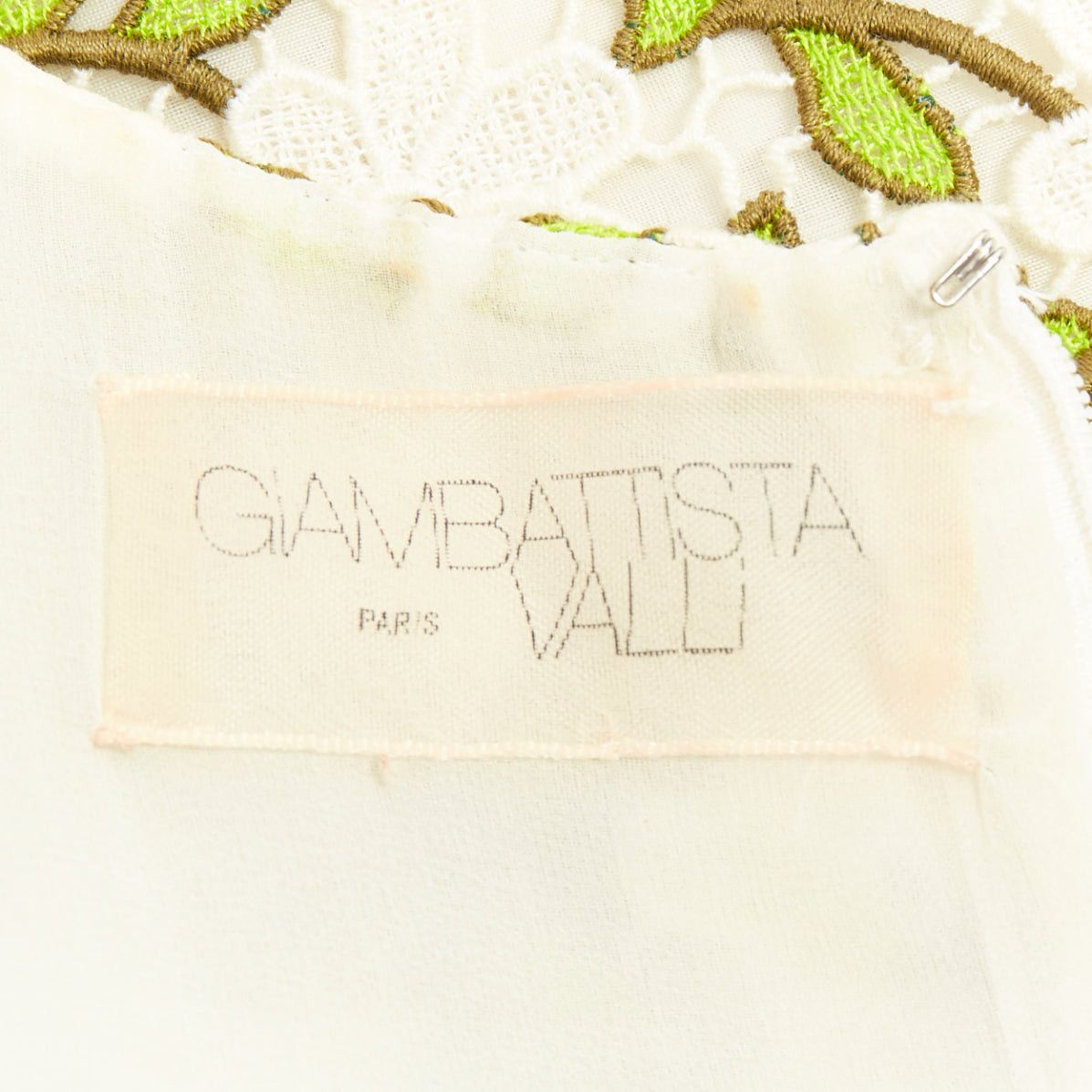 Giambattista Valli GIAMBATTISTA VALLI ivory green floral leaf embroidery anglais fit flare cocktail dress IT44 M Size M / US 6-8 / IT 42-44 - 8 Thumbnail