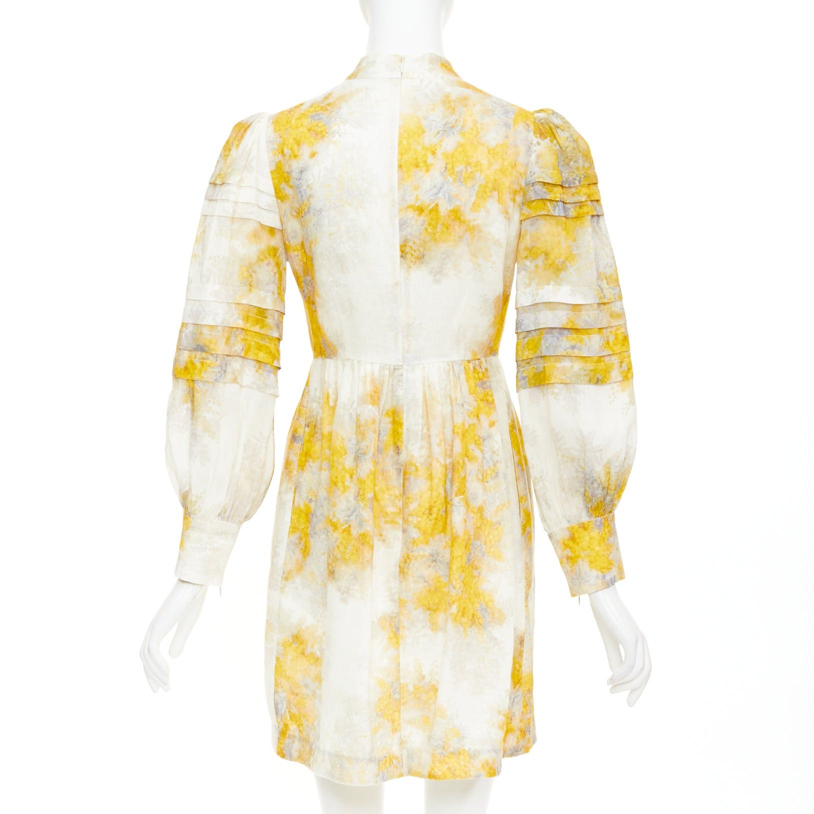 Zimmermann ZIMMERMANN 2021 Botanica yellow grey linen Wattle floral print puff sleeves dress Sz1 S Size S / US 4 / IT 40 - 5 Thumbnail