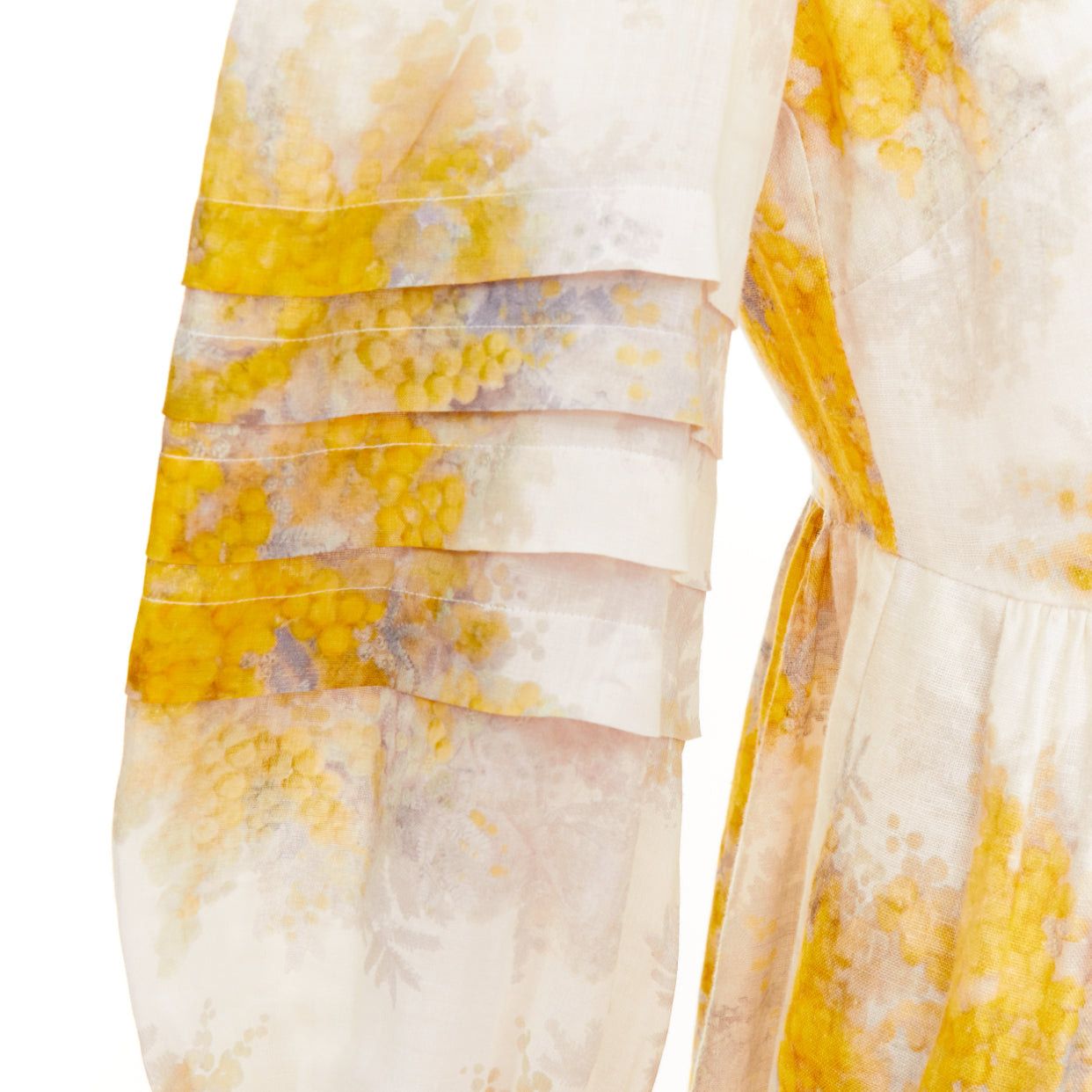 Zimmermann ZIMMERMANN 2021 Botanica yellow grey linen Wattle floral print puff sleeves dress Sz1 S Size S / US 4 / IT 40 - 7 Thumbnail