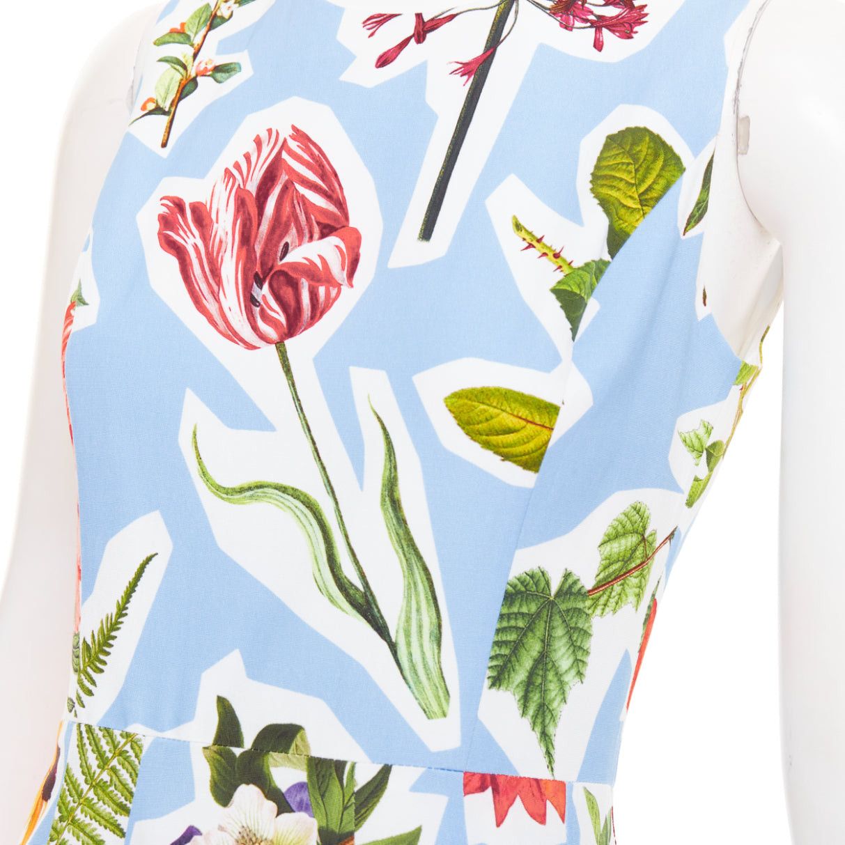 Carolina Herrera CAROLINA HERRERA light blue floral collage print sleeveless faille midi dress US4 S Size S / US 4 / IT 40 - 2 Thumbnail