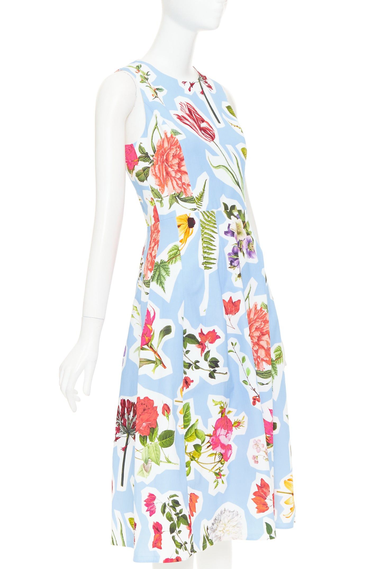 Carolina Herrera CAROLINA HERRERA light blue floral collage print sleeveless faille midi dress US4 S Size S / US 4 / IT 40 - 3 Thumbnail