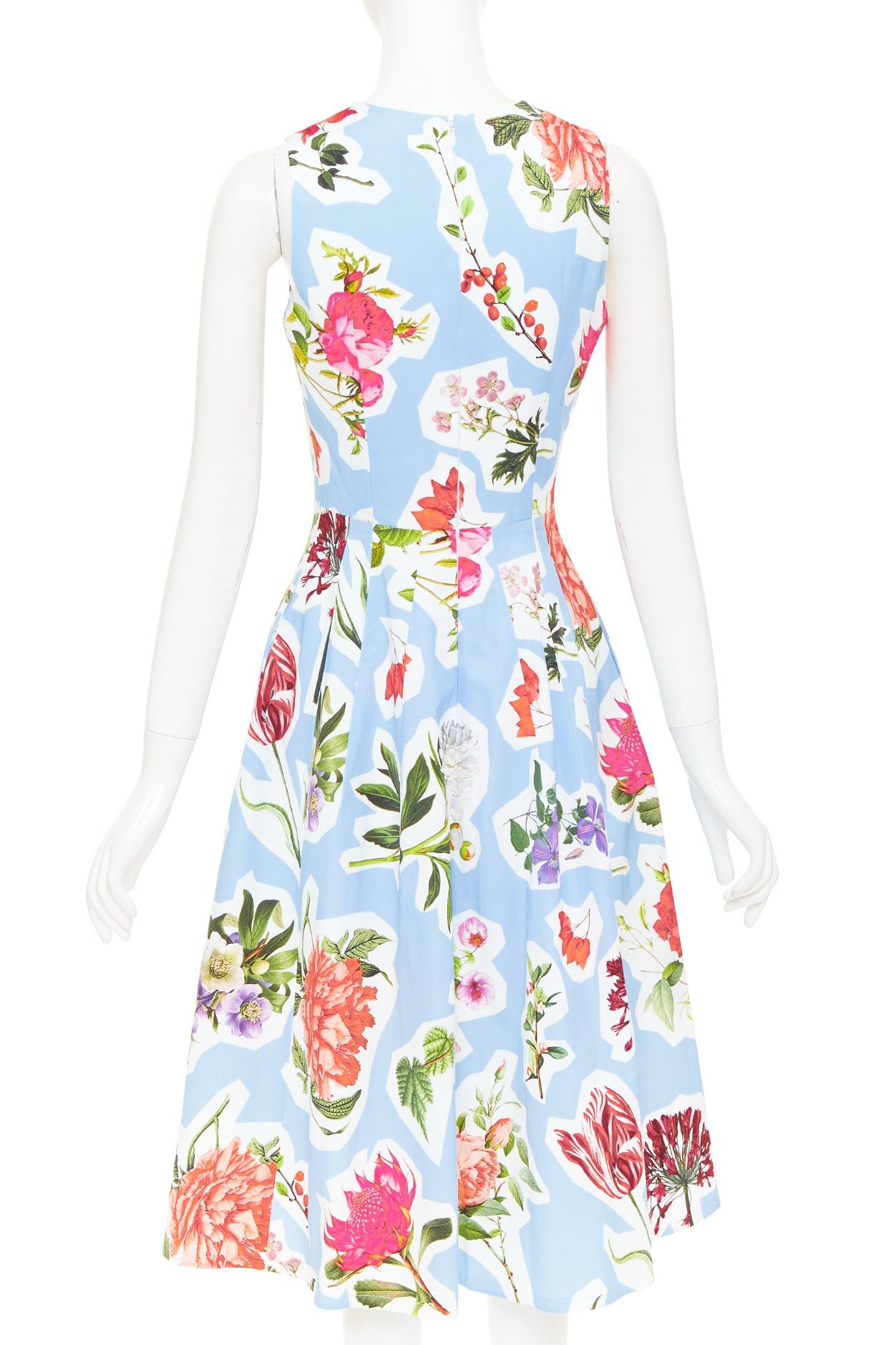 Carolina Herrera CAROLINA HERRERA light blue floral collage print sleeveless faille midi dress US4 S Size S / US 4 / IT 40 - 5 Thumbnail
