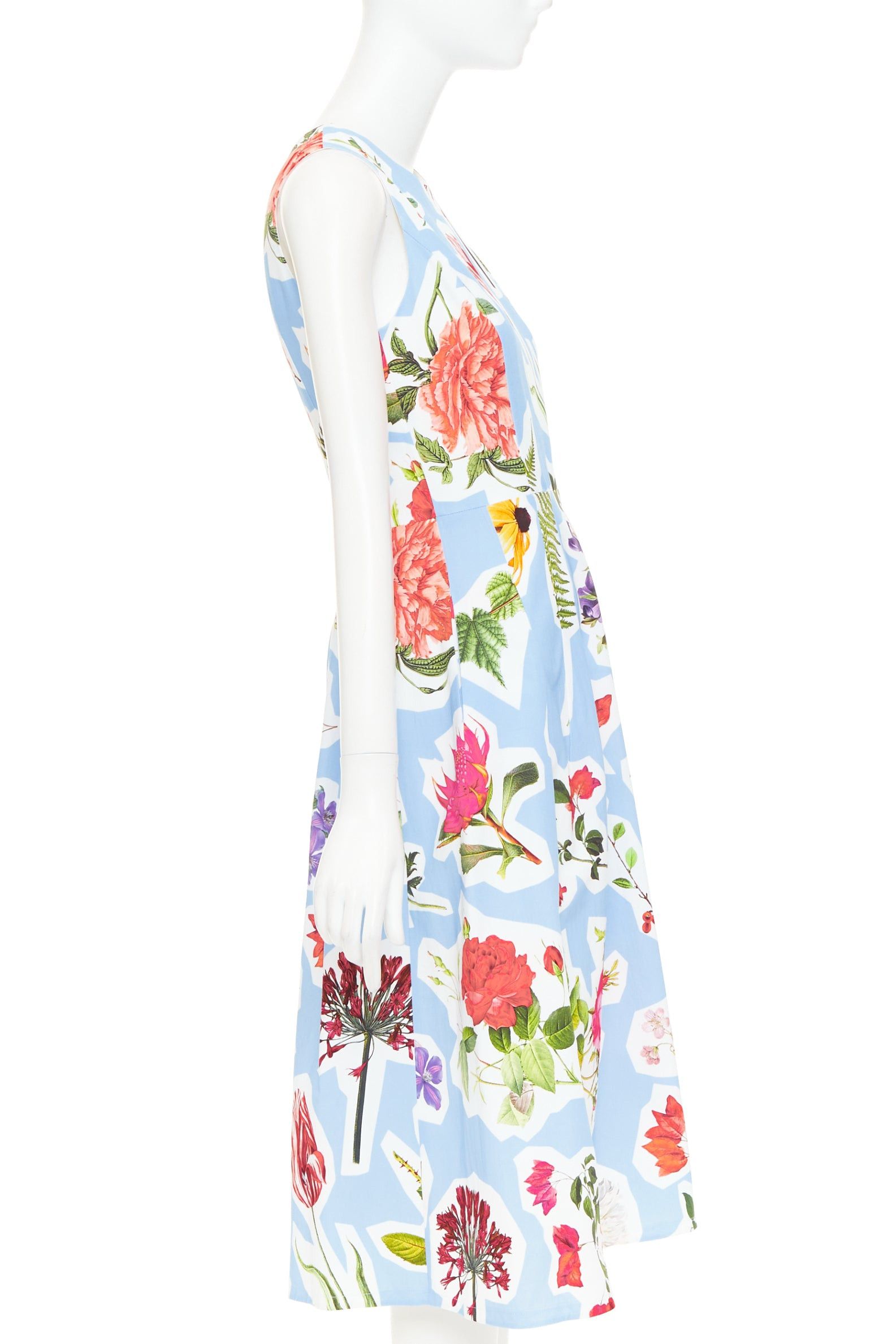 Carolina Herrera CAROLINA HERRERA light blue floral collage print sleeveless faille midi dress US4 S Size S / US 4 / IT 40 - 4 Thumbnail