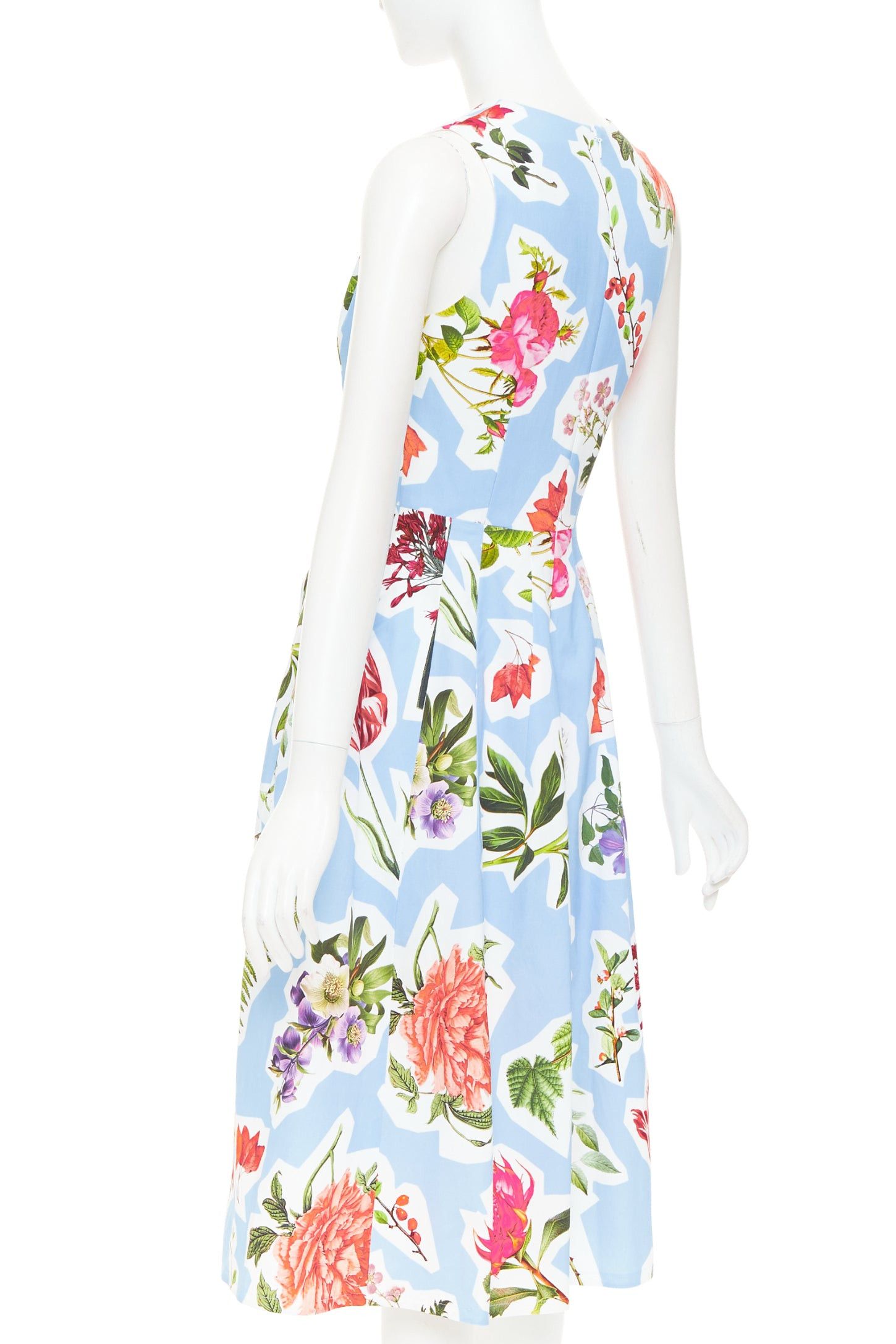 Carolina Herrera CAROLINA HERRERA light blue floral collage print sleeveless faille midi dress US4 S Size S / US 4 / IT 40 - 6 Thumbnail