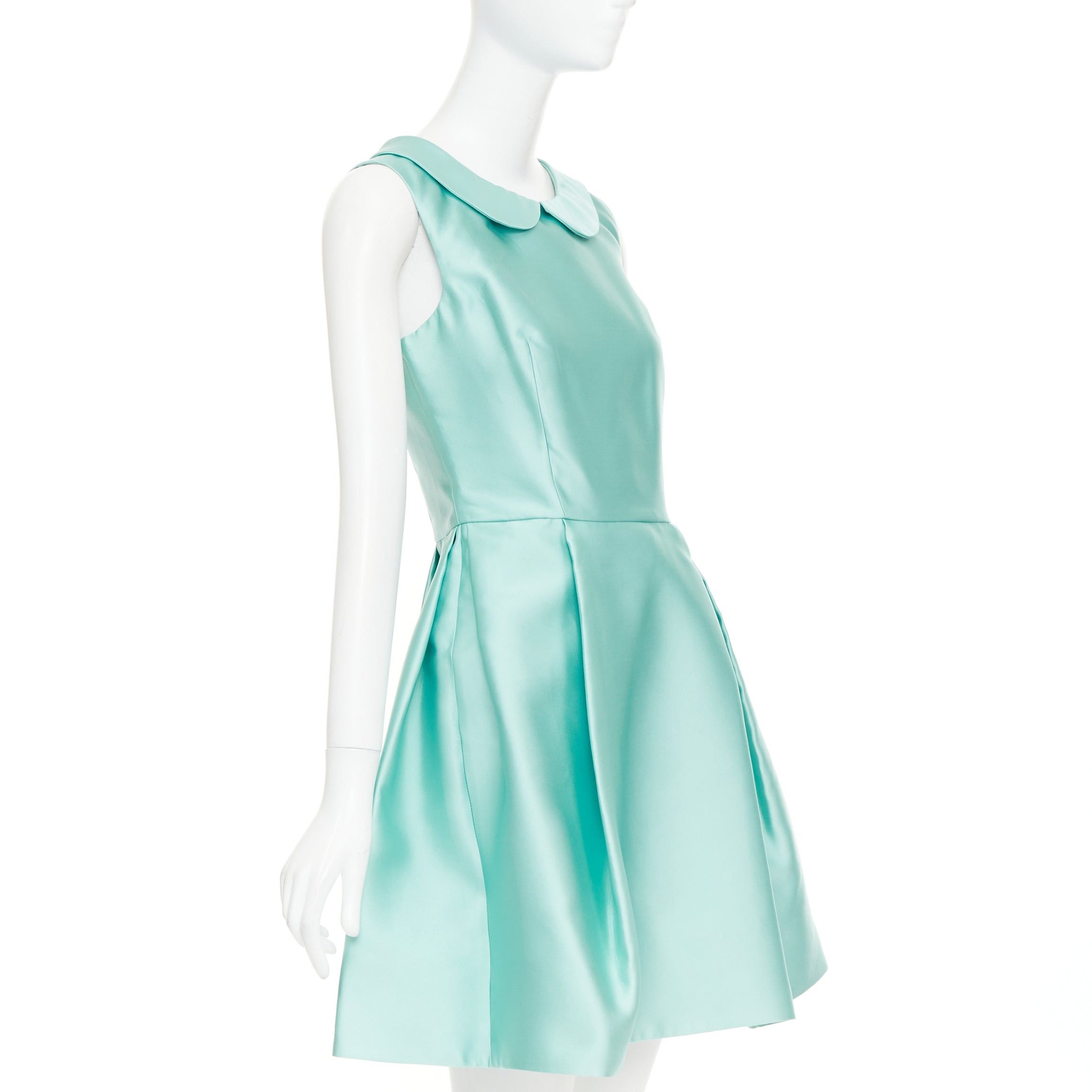 Rochas ROCHAS RCA421A mint green silk satin peter pan collar skater dress IT42 M Size M / US 6-8 / IT 42-44 - 3 Thumbnail