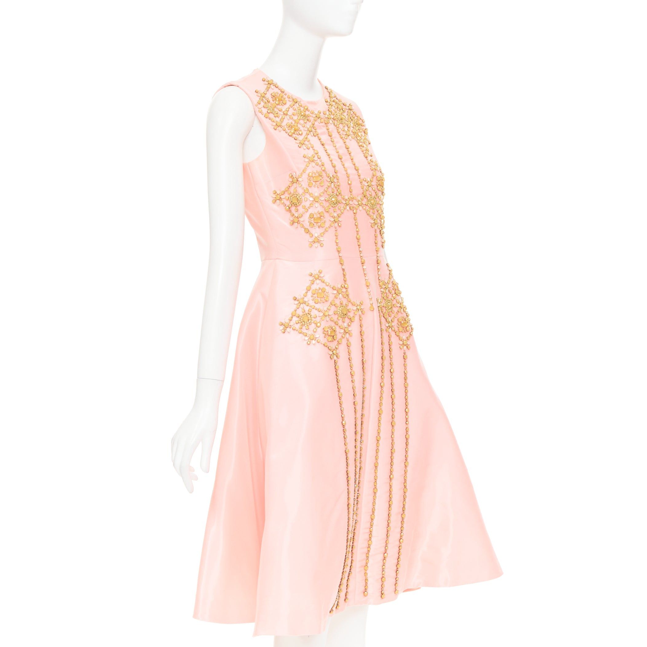ROKSANDA ROKSANDA ILINCIC 2013 pink silk shantung yellow crystal embellished midi dress UK10 M Size M / US 6-8 / IT 42-44 - 3 Thumbnail