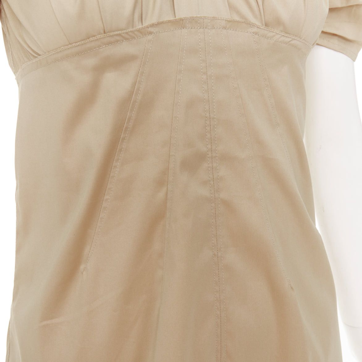 Prada PRADA Vintage khaki cotton ruched bust empire waist bow detail puff sleeve off shoulder top IT38 XS Size XS / US 0-2 / IT 36-38 - 7 Thumbnail
