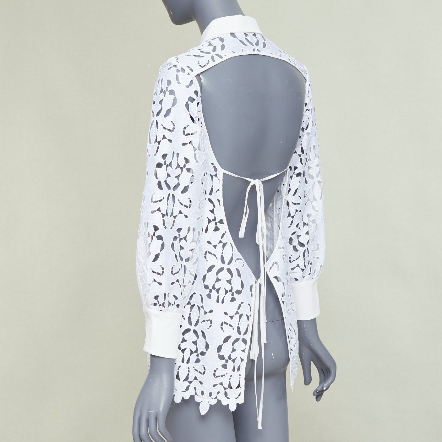 No. 21 NO. 21 white floral embroidered anglais lace open back button-up shirt IT38 XS Size XS / US 0-2 / IT 36-38 - 6 Thumbnail
