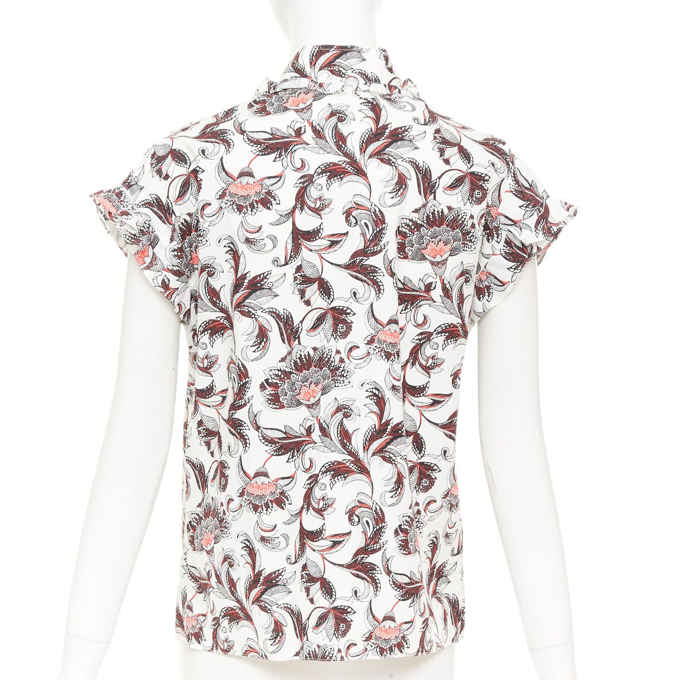 Louis Vuitton LOUIS VUITTON white red burgundy paisley floral print LV logo button ruffled shirt FR34 XS Size XS / US 0-2 / IT 36-38 - 5 Thumbnail