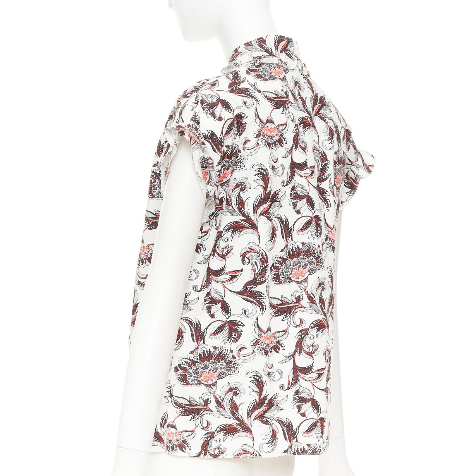Louis Vuitton LOUIS VUITTON white red burgundy paisley floral print LV logo button ruffled shirt FR34 XS Size XS / US 0-2 / IT 36-38 - 6 Thumbnail