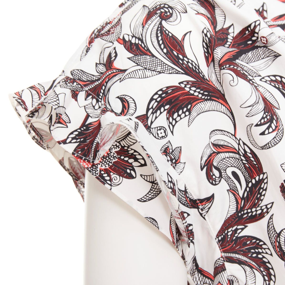 Louis Vuitton LOUIS VUITTON white red burgundy paisley floral print LV logo button ruffled shirt FR34 XS Size XS / US 0-2 / IT 36-38 - 7 Thumbnail