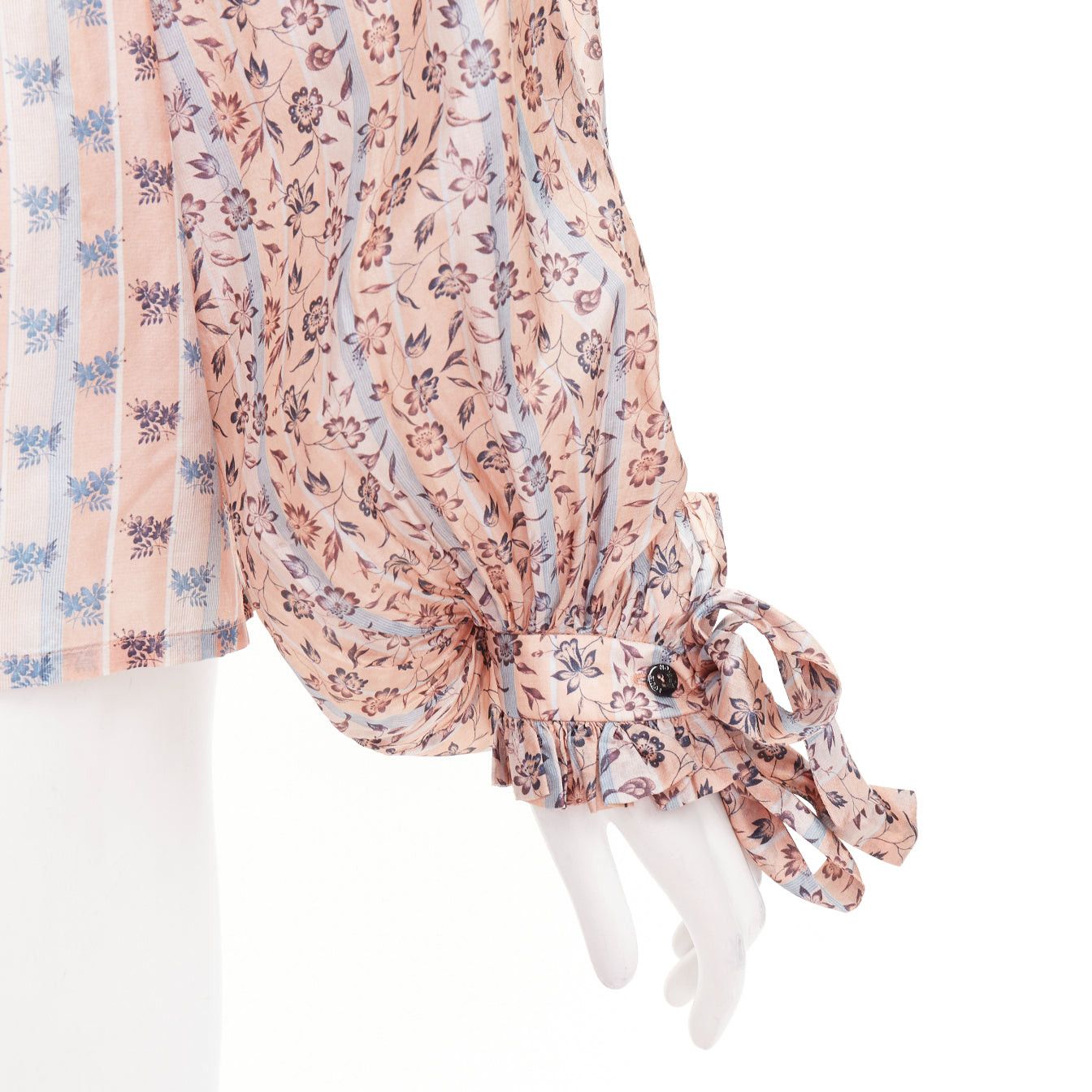 Louis Vuitton LOUIS VUITTON 2018 Runway 100% silk pink floral stripes pussybow tie-neck blouse FR36 S Size S / US 4 / IT 40 - 7 Thumbnail