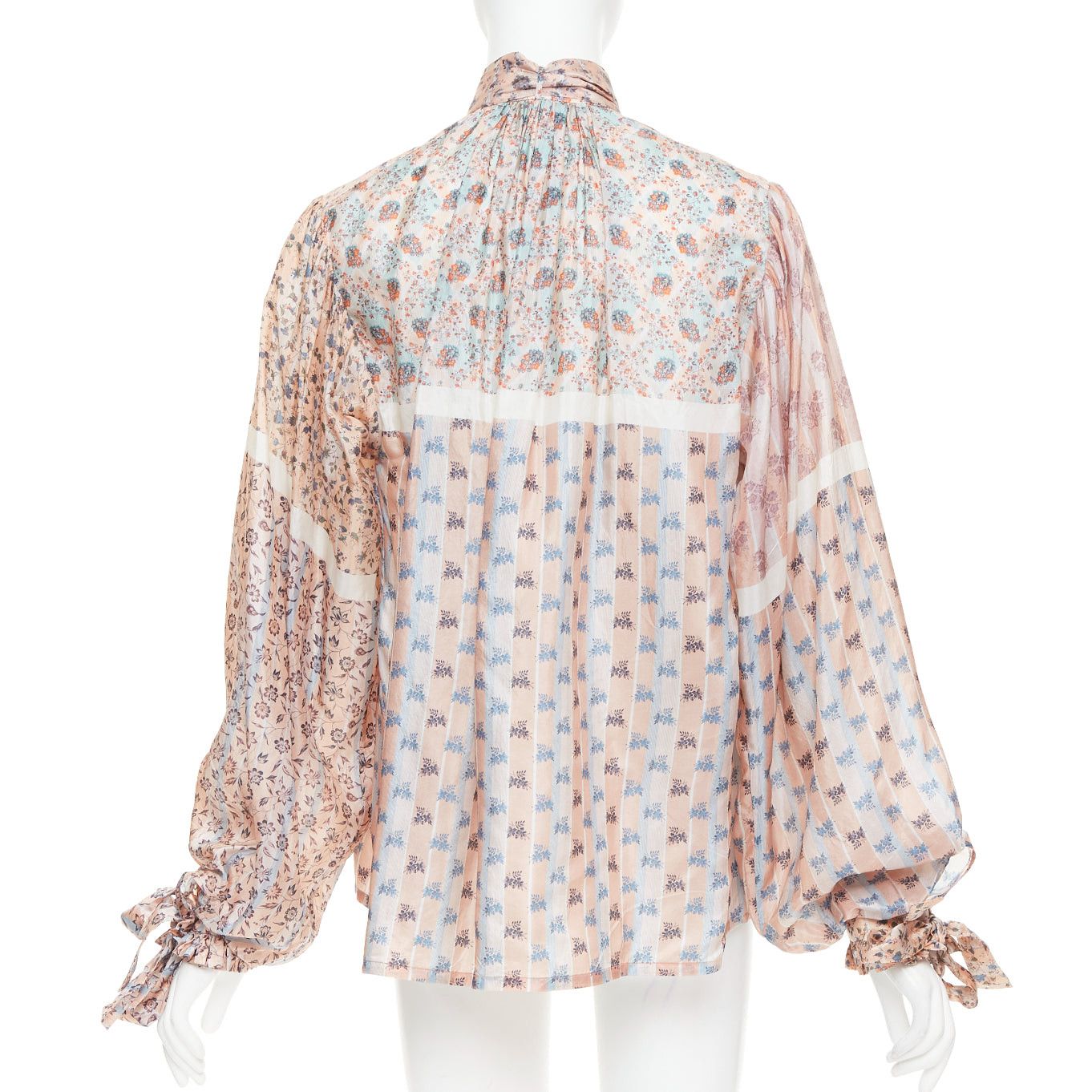 Louis Vuitton LOUIS VUITTON 2018 Runway 100% silk pink floral stripes pussybow tie-neck blouse FR36 S Size S / US 4 / IT 40 - 5 Thumbnail