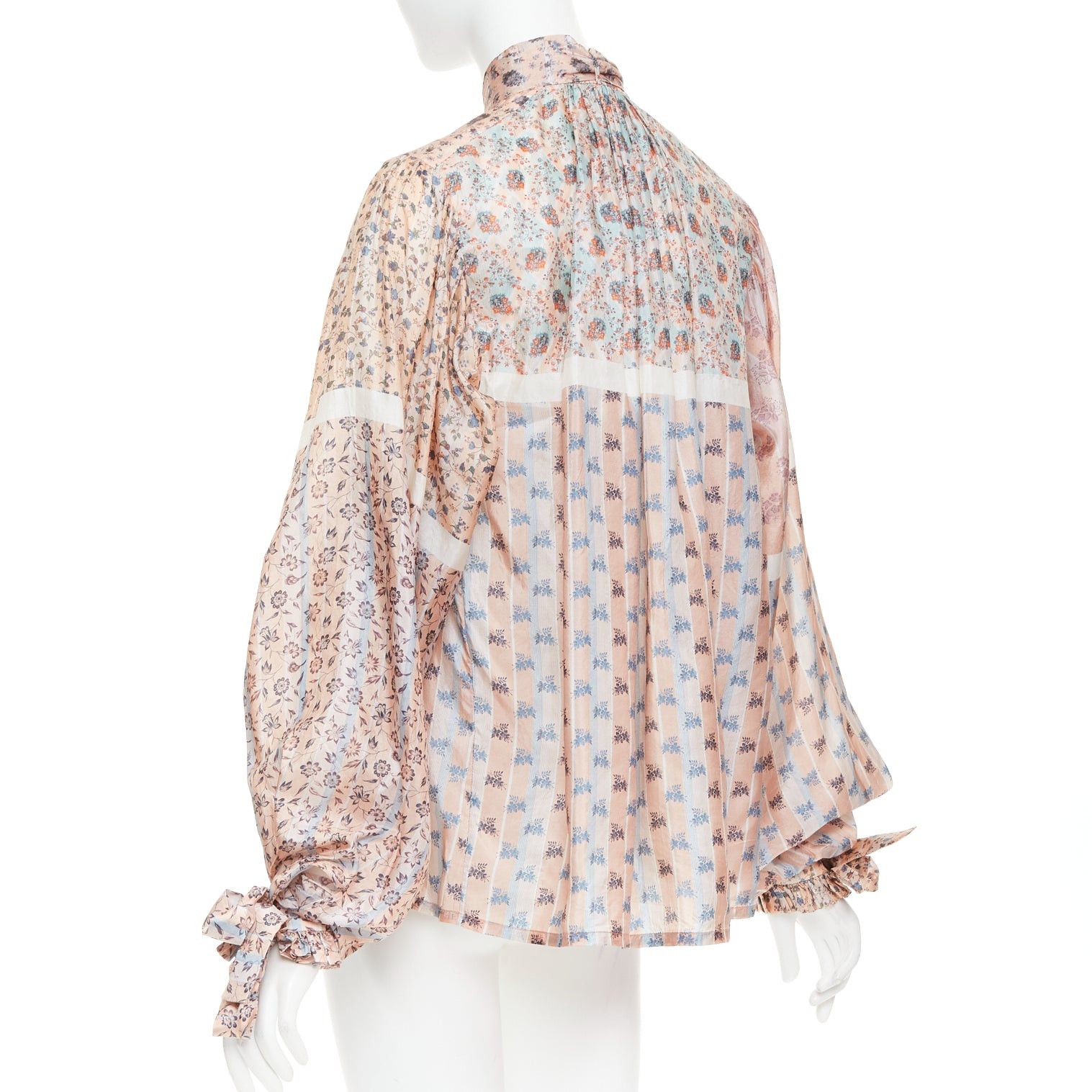 Louis Vuitton LOUIS VUITTON 2018 Runway 100% silk pink floral stripes pussybow tie-neck blouse FR36 S Size S / US 4 / IT 40 - 6 Thumbnail