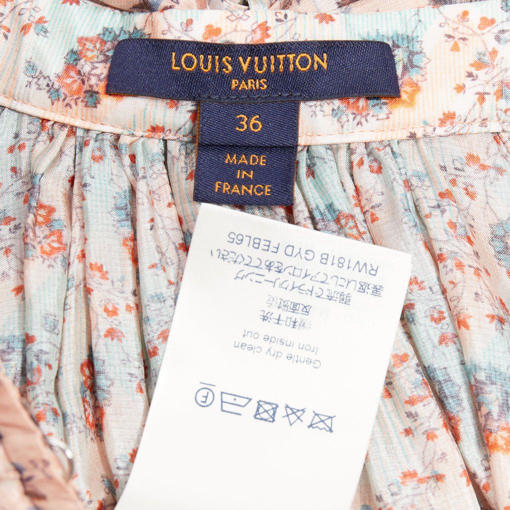 Louis Vuitton LOUIS VUITTON 2018 Runway 100% silk pink floral stripes pussybow tie-neck blouse FR36 S Size S / US 4 / IT 40 - 8 Thumbnail