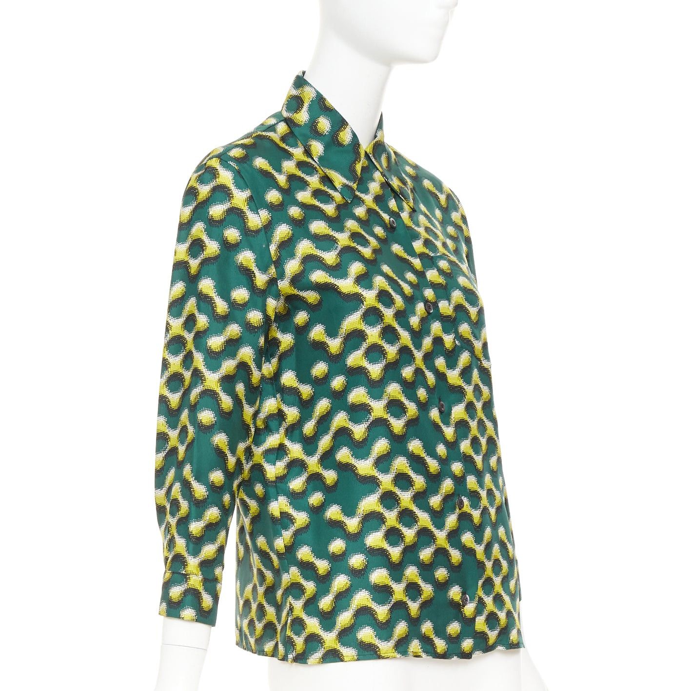 Prada PRADA 2015 100% silk green yellow molecular geometric print shirt IT38 XS Size XS / US 0-2 / IT 36-38 - 3 Thumbnail