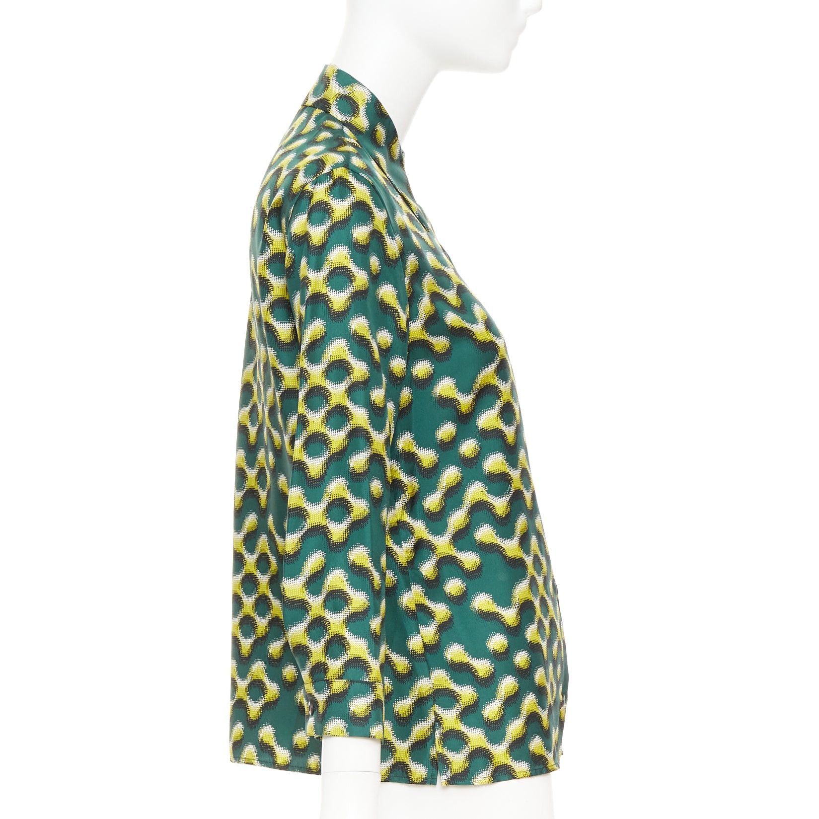 Prada PRADA 2015 100% silk green yellow molecular geometric print shirt IT38 XS Size XS / US 0-2 / IT 36-38 - 4 Thumbnail