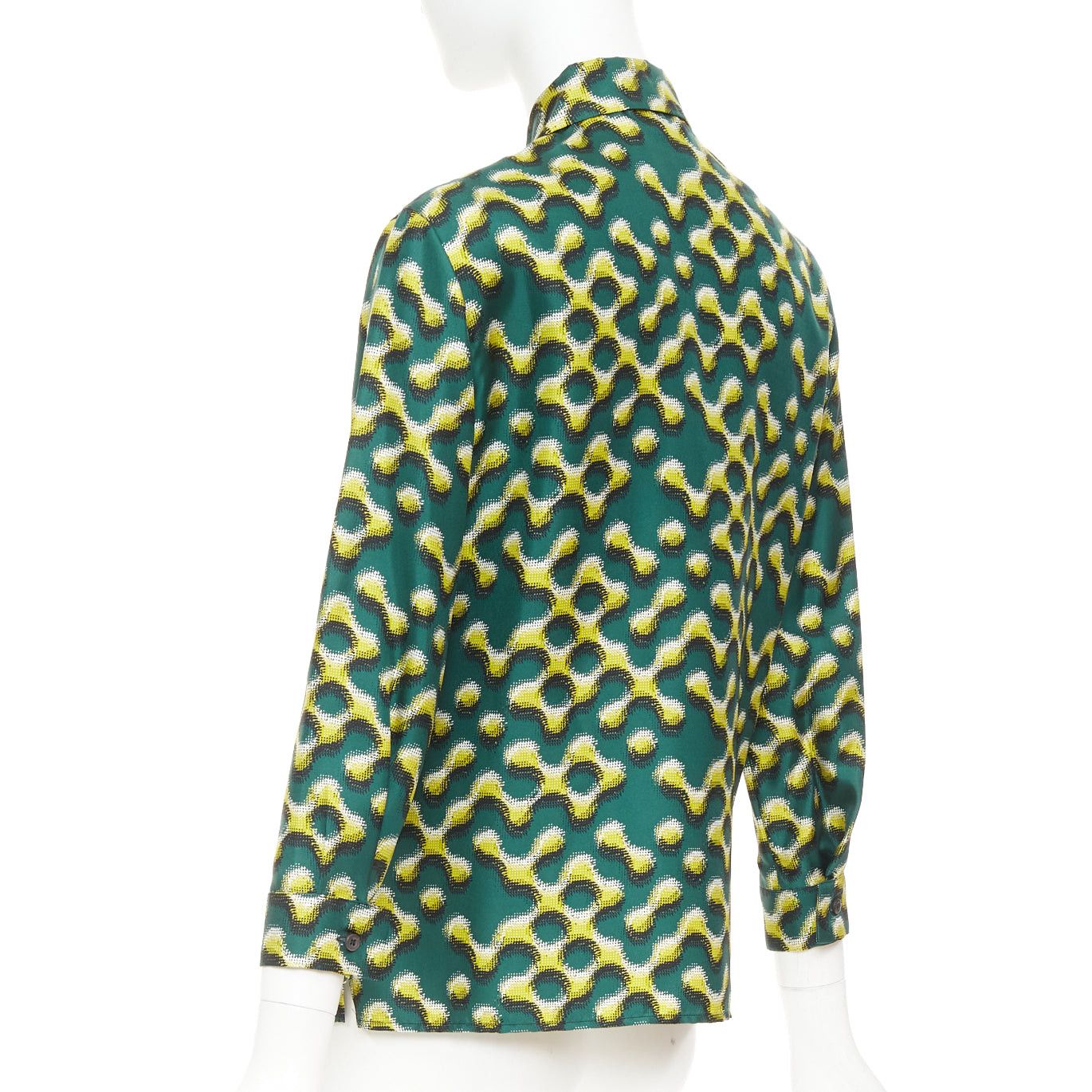 Prada PRADA 2015 100% silk green yellow molecular geometric print shirt IT38 XS Size XS / US 0-2 / IT 36-38 - 6 Thumbnail