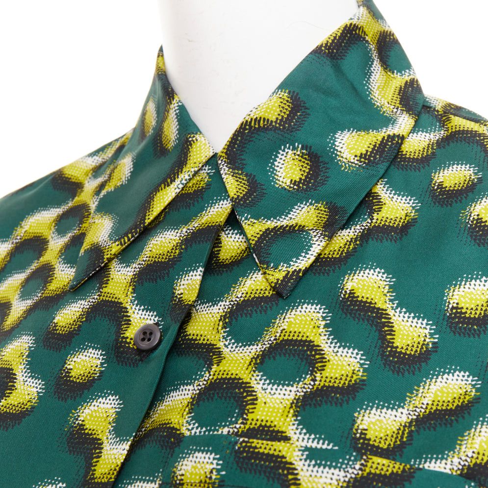 Prada PRADA 2015 100% silk green yellow molecular geometric print shirt IT38 XS Size XS / US 0-2 / IT 36-38 - 2 Thumbnail