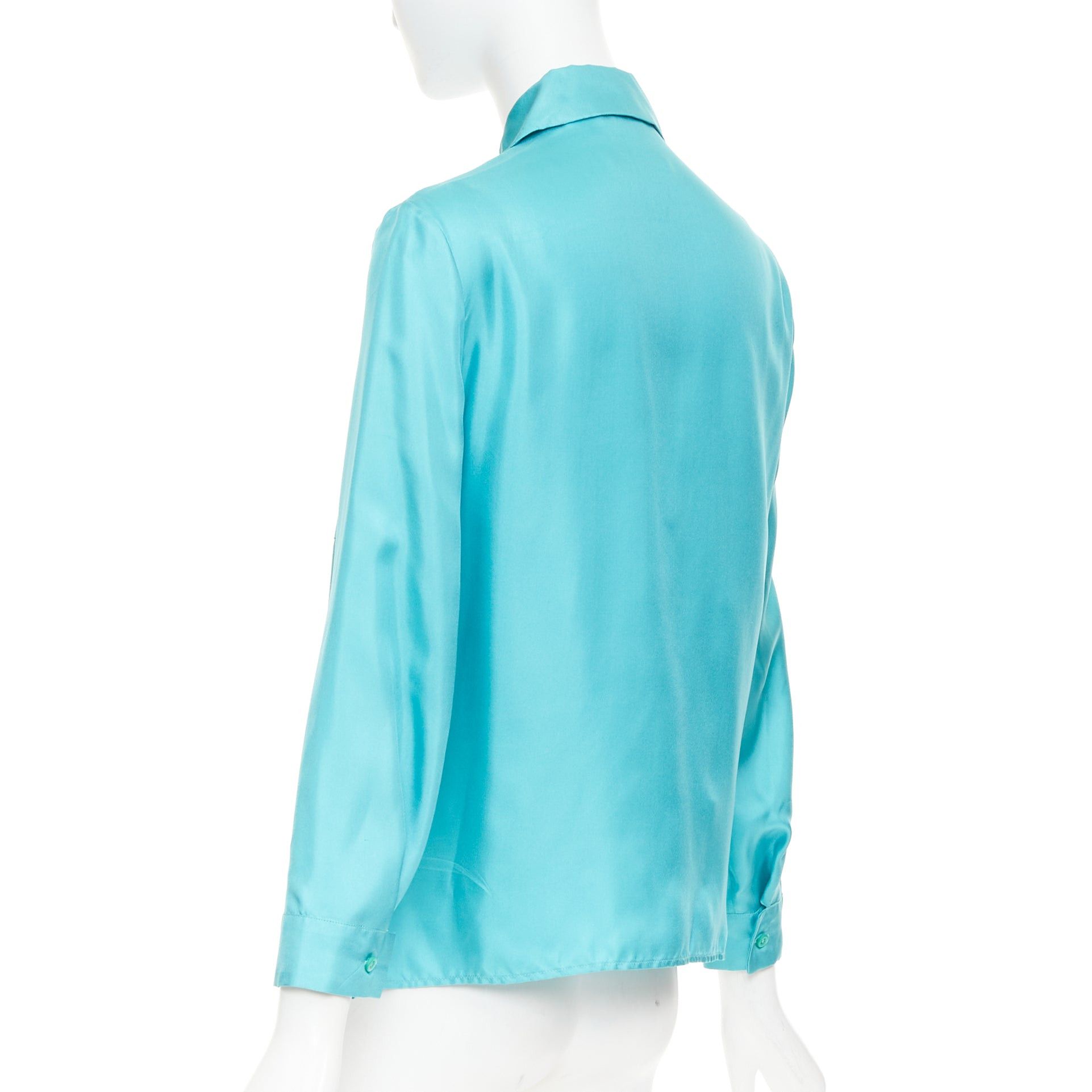 Prada PRADA 2015 100% silk turquoise blue wide collar pocketed button-up shirt IT38 XS Size XS / US 0-2 / IT 36-38 - 6 Thumbnail