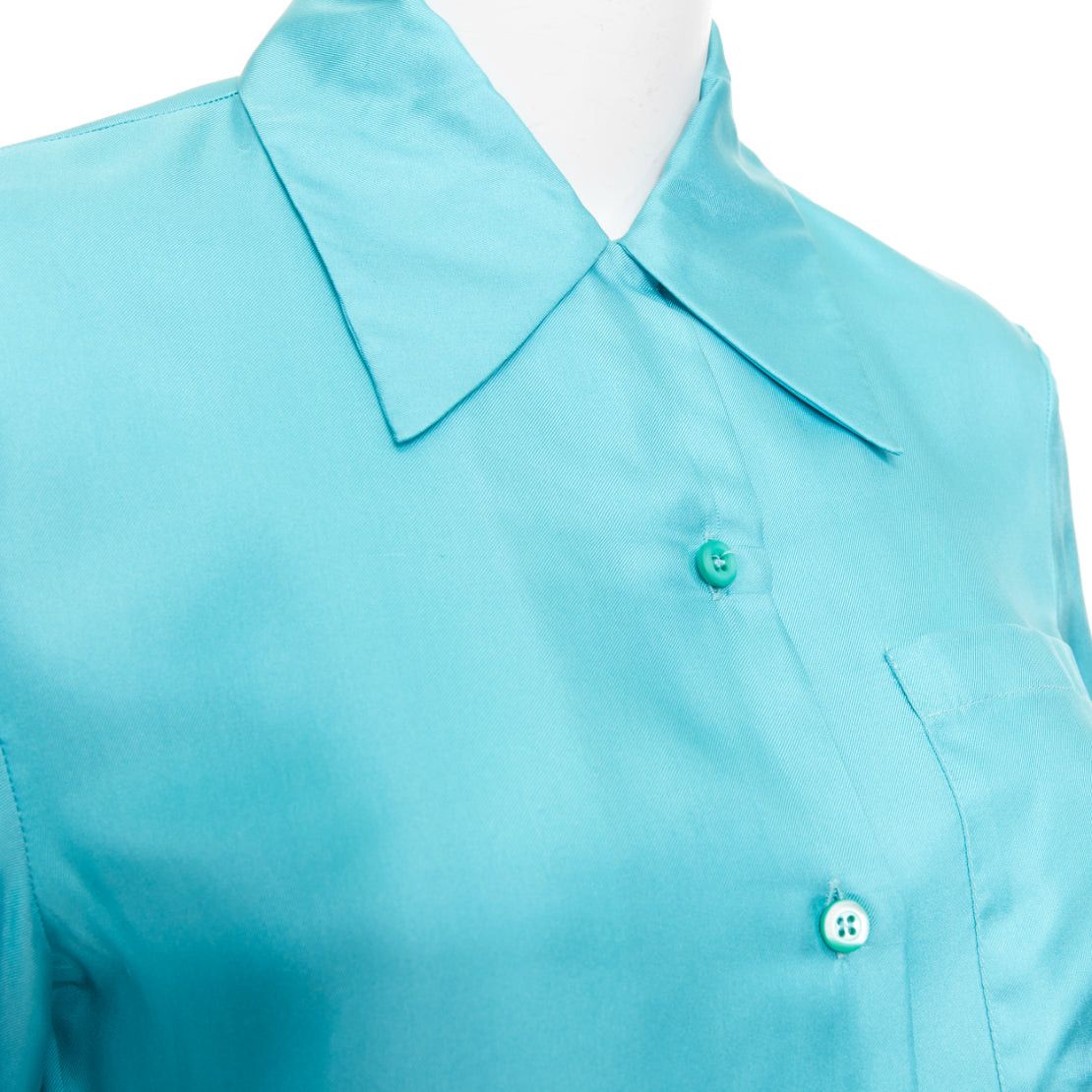 Prada PRADA 2015 100% silk turquoise blue wide collar pocketed button-up shirt IT38 XS Size XS / US 0-2 / IT 36-38 - 2 Thumbnail