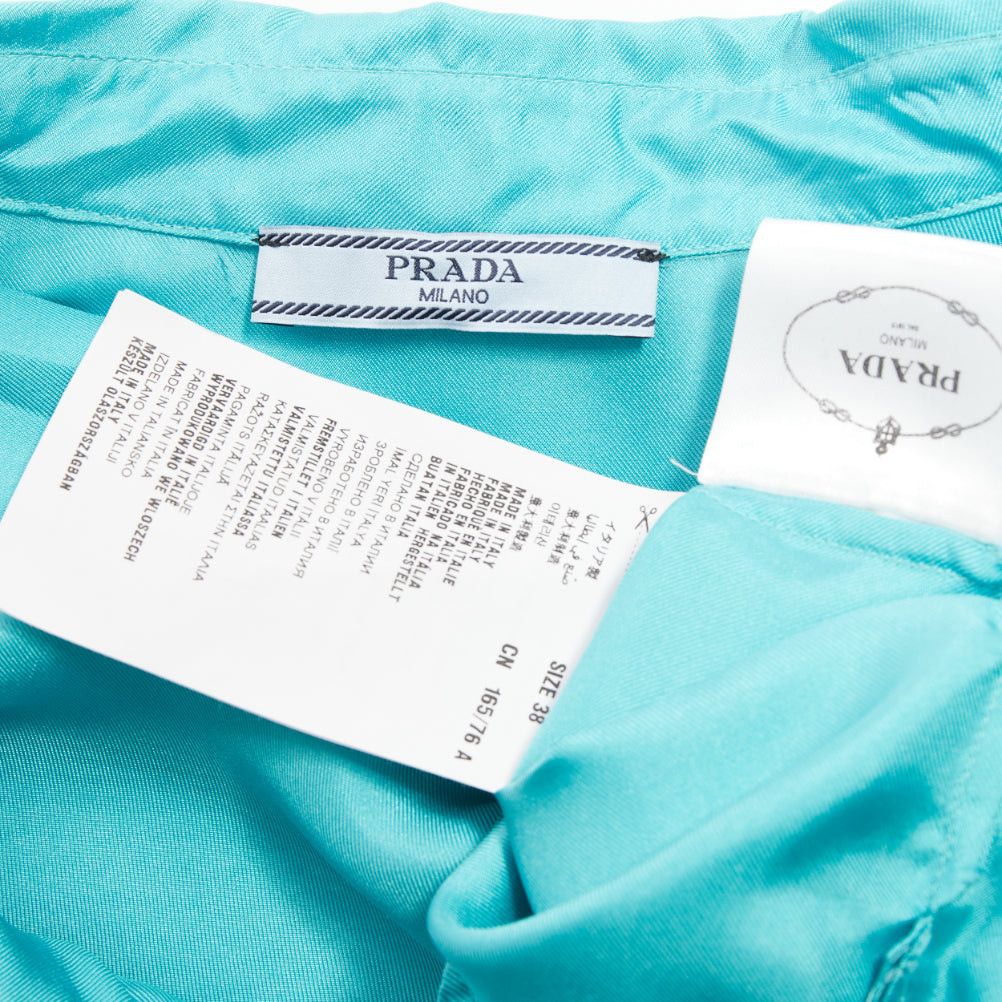Prada PRADA 2015 100% silk turquoise blue wide collar pocketed button-up shirt IT38 XS Size XS / US 0-2 / IT 36-38 - 8 Thumbnail