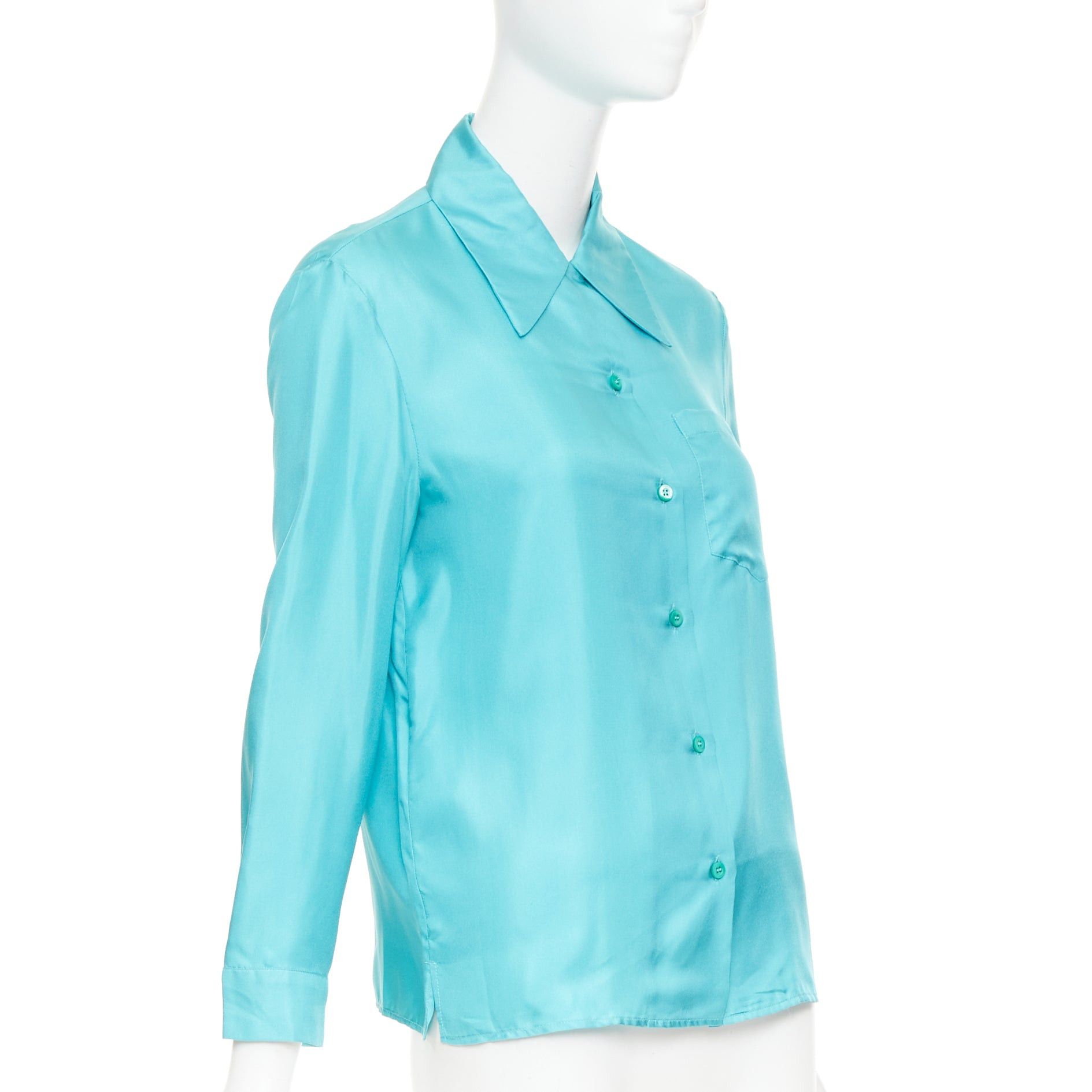 Prada PRADA 2015 100% silk turquoise blue wide collar pocketed button-up shirt IT38 XS Size XS / US 0-2 / IT 36-38 - 3 Thumbnail