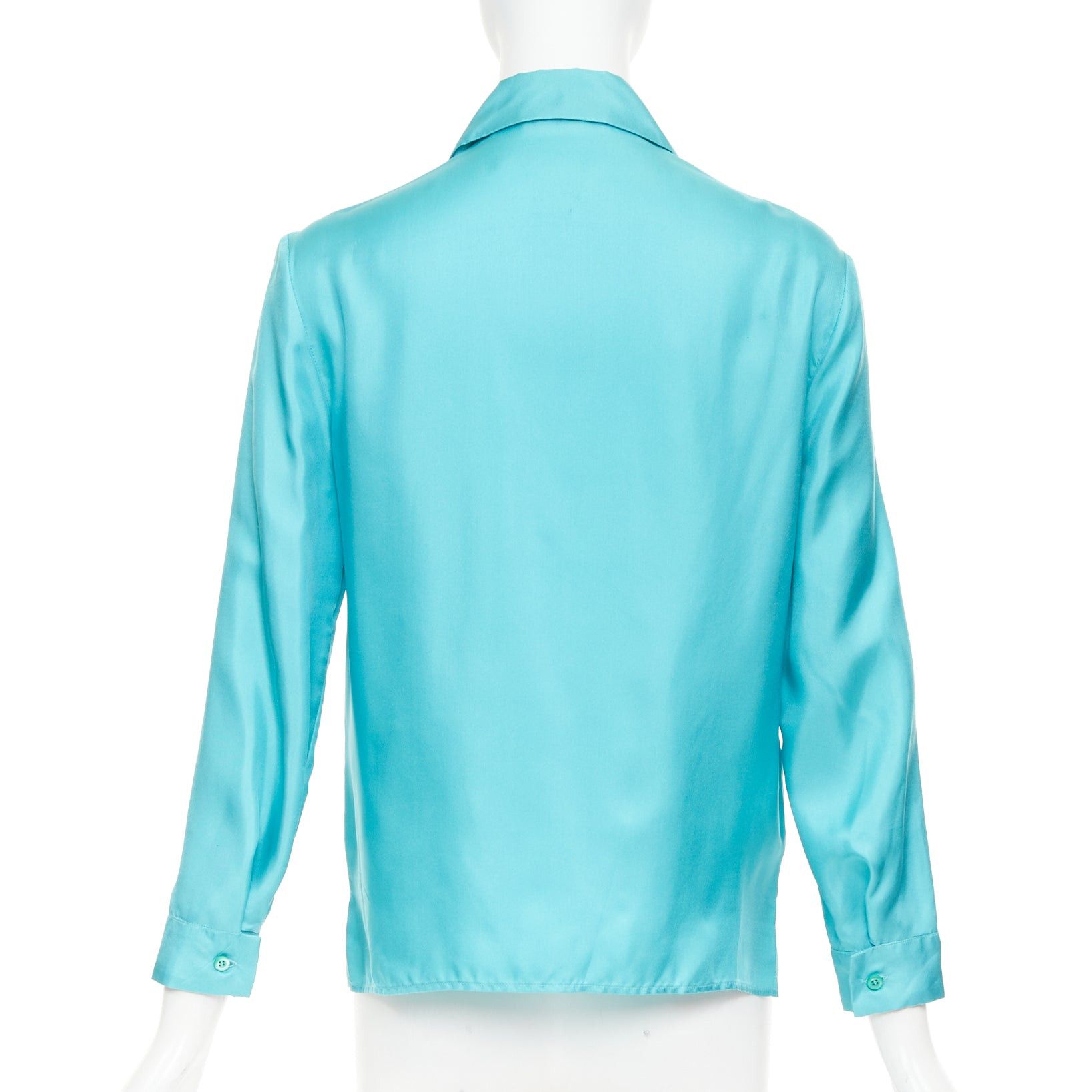 Prada PRADA 2015 100% silk turquoise blue wide collar pocketed button-up shirt IT38 XS Size XS / US 0-2 / IT 36-38 - 5 Thumbnail