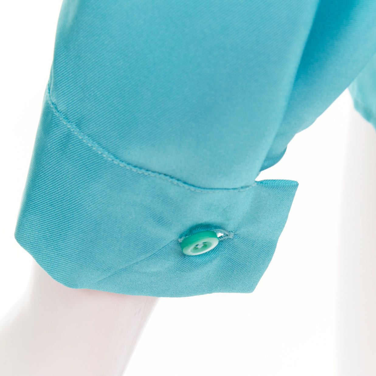 Prada PRADA 2015 100% silk turquoise blue wide collar pocketed button-up shirt IT38 XS Size XS / US 0-2 / IT 36-38 - 7 Thumbnail