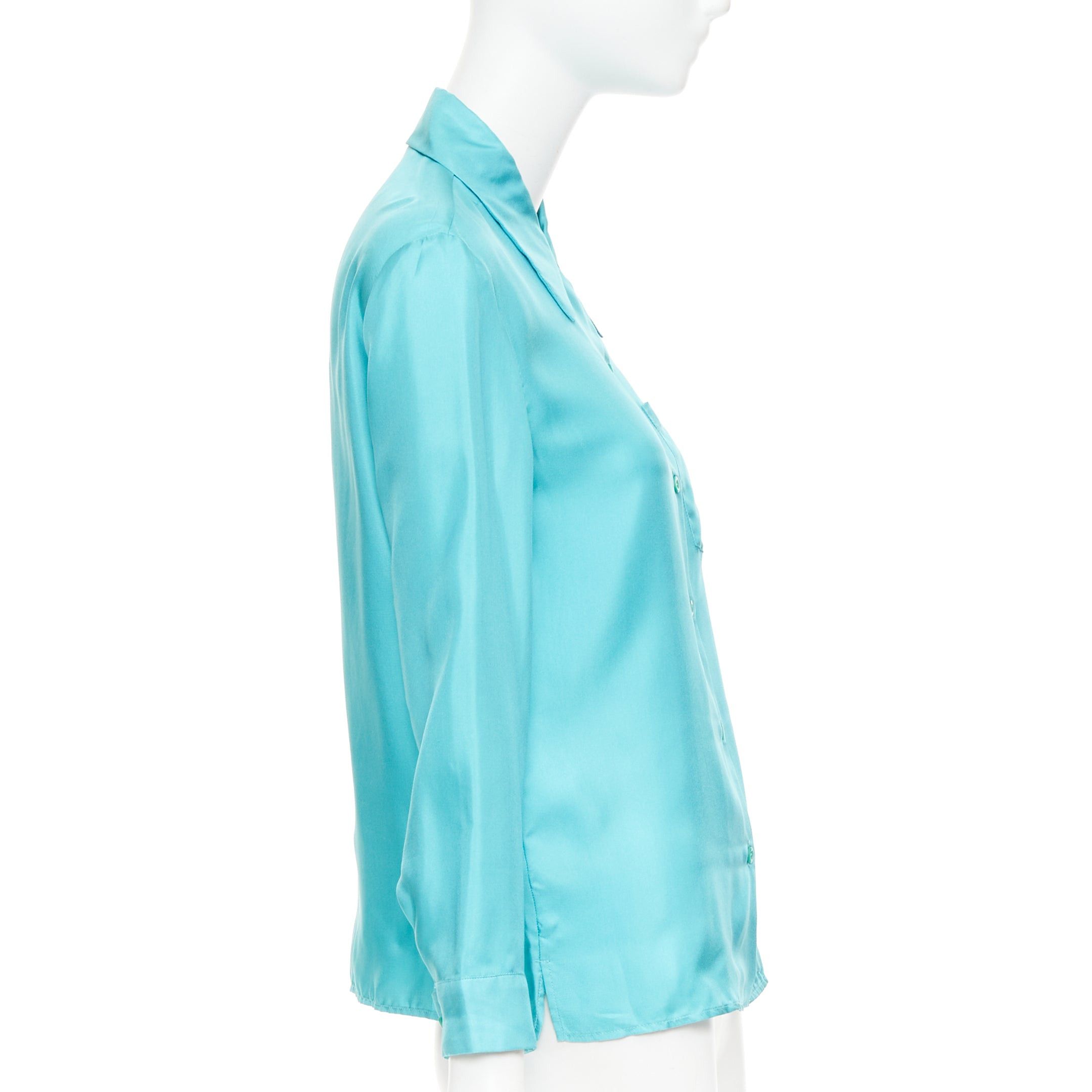 Prada PRADA 2015 100% silk turquoise blue wide collar pocketed button-up shirt IT38 XS Size XS / US 0-2 / IT 36-38 - 4 Thumbnail