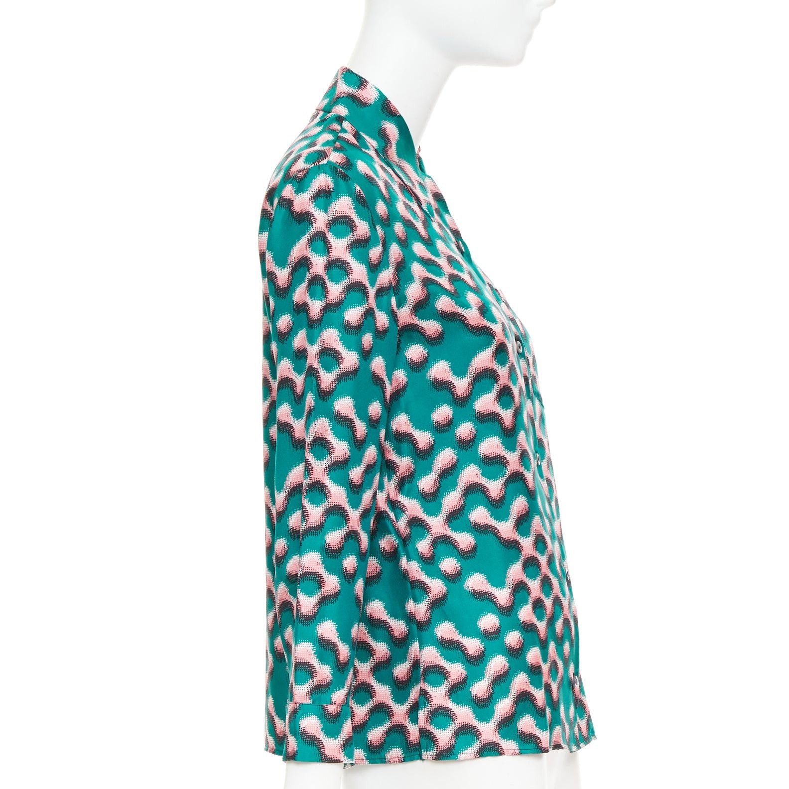 Prada PRADA 100% silk green pink geometric print long sleeve shirt IT38 XS Size XS / US 0-2 / IT 36-38 - 4 Thumbnail