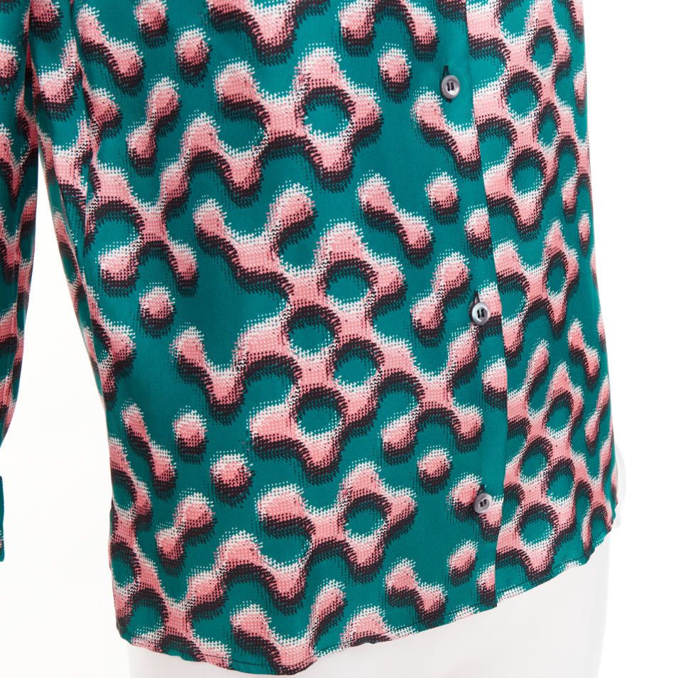 Prada PRADA 100% silk green pink geometric print long sleeve shirt IT38 XS Size XS / US 0-2 / IT 36-38 - 7 Thumbnail