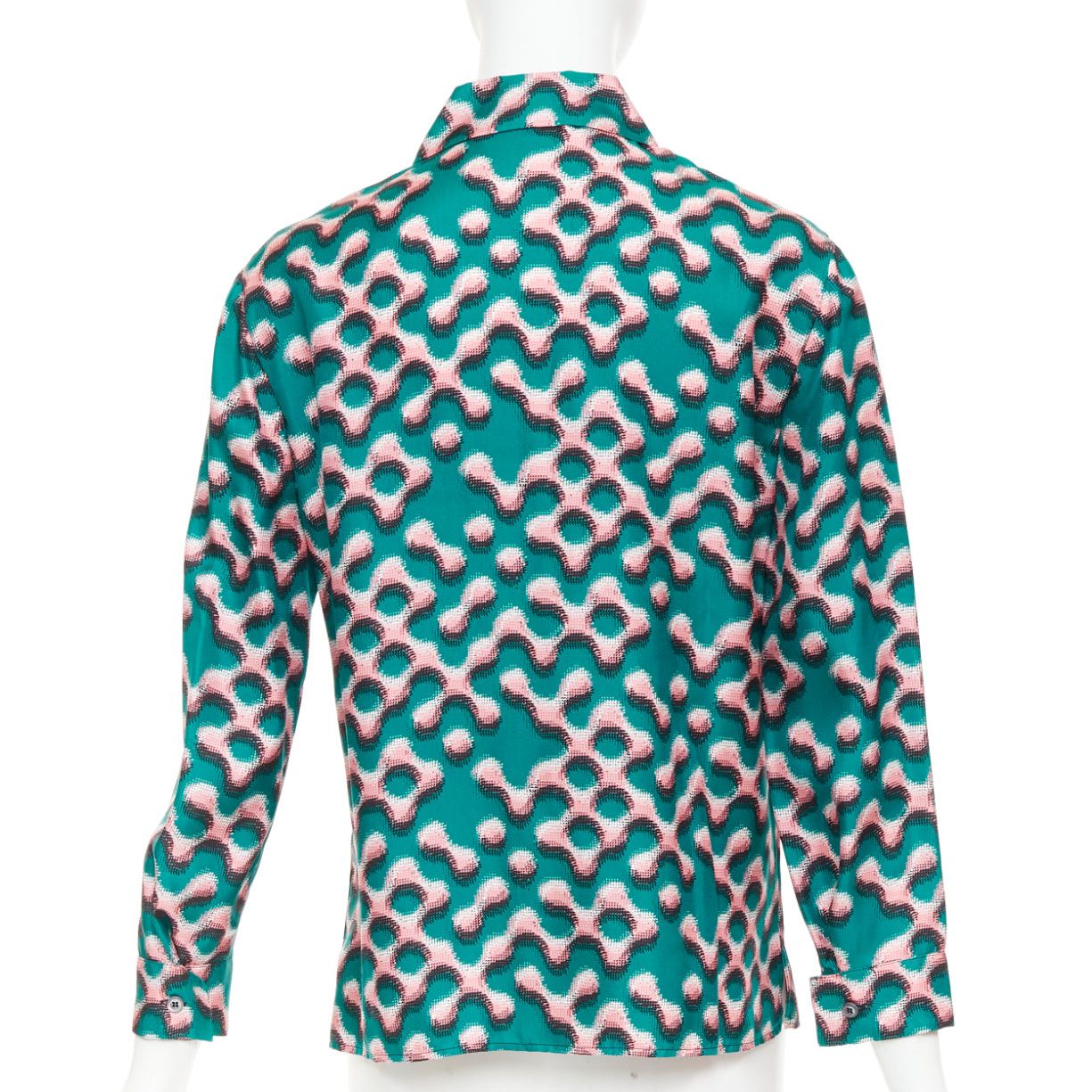 Prada PRADA 100% silk green pink geometric print long sleeve shirt IT38 XS Size XS / US 0-2 / IT 36-38 - 5 Thumbnail